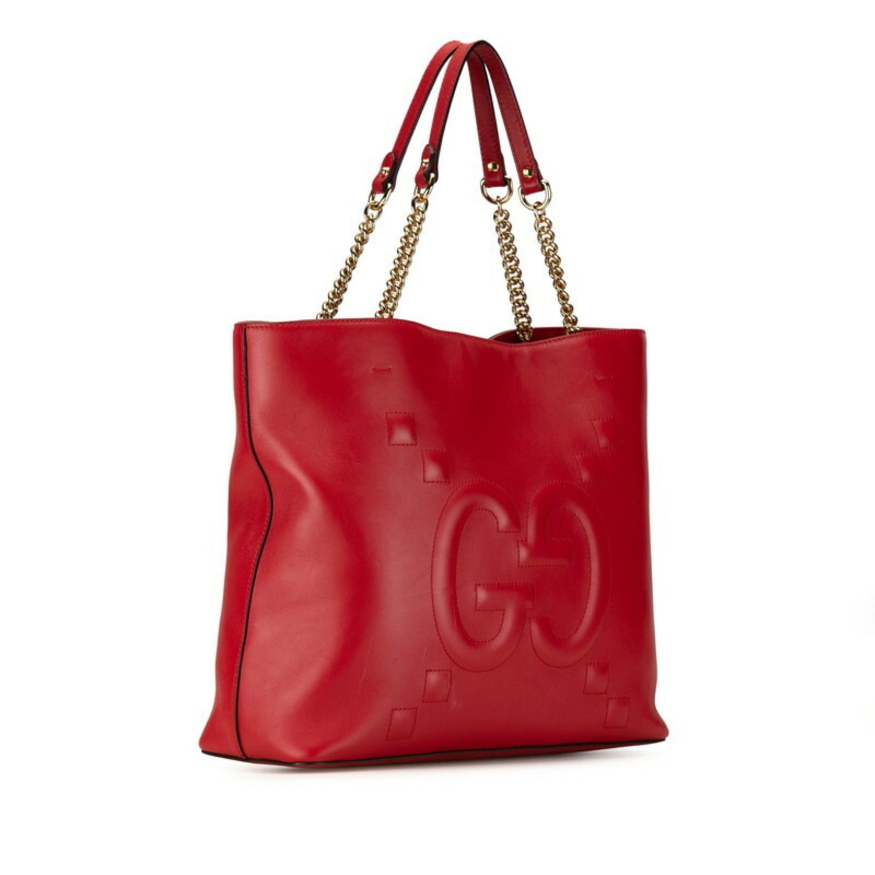 Gucci Chain Shoulder Bag Handbag Tote Red Leather