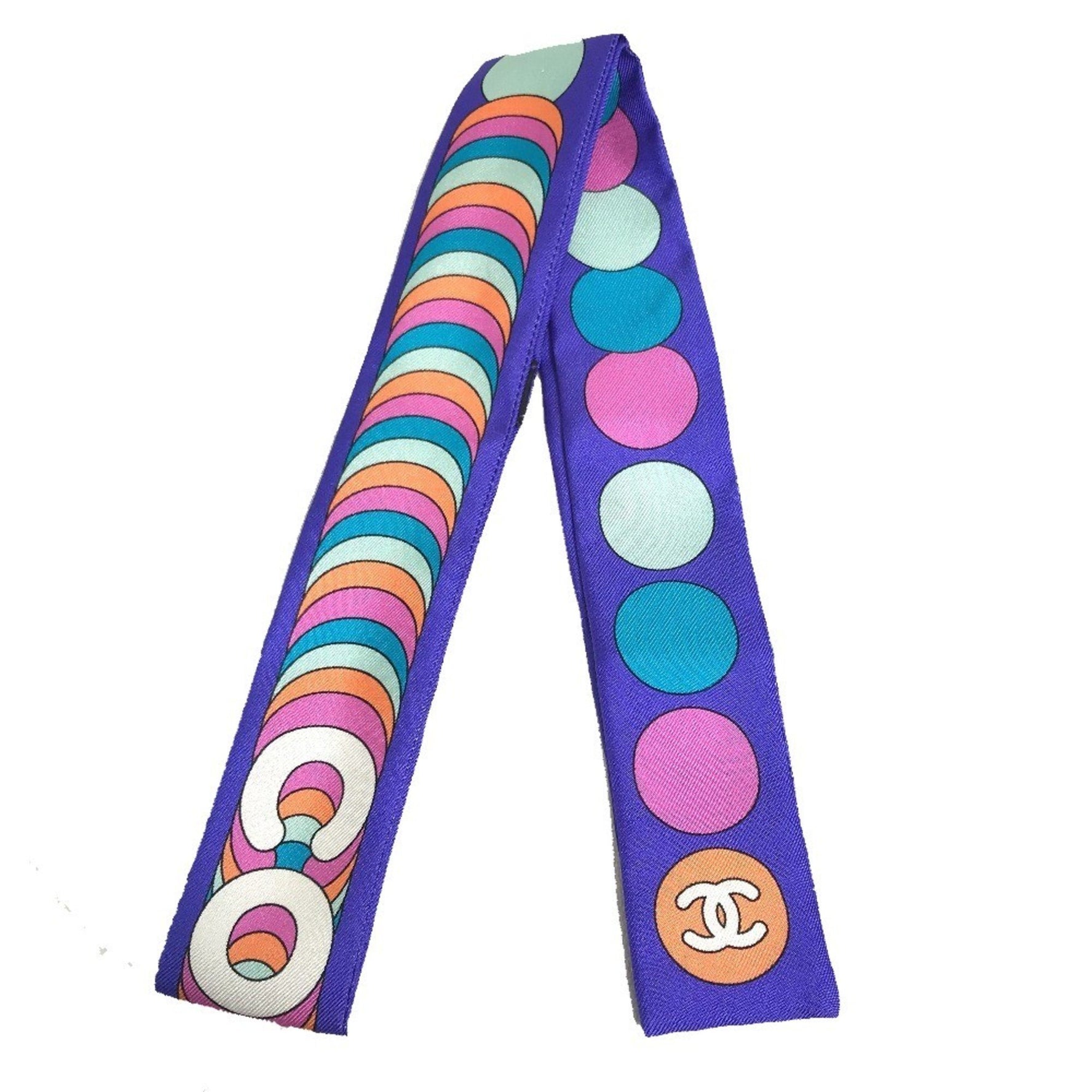 CHANEL Coco Mark Bandeau Scarf, Silk, Multicolor, Like New