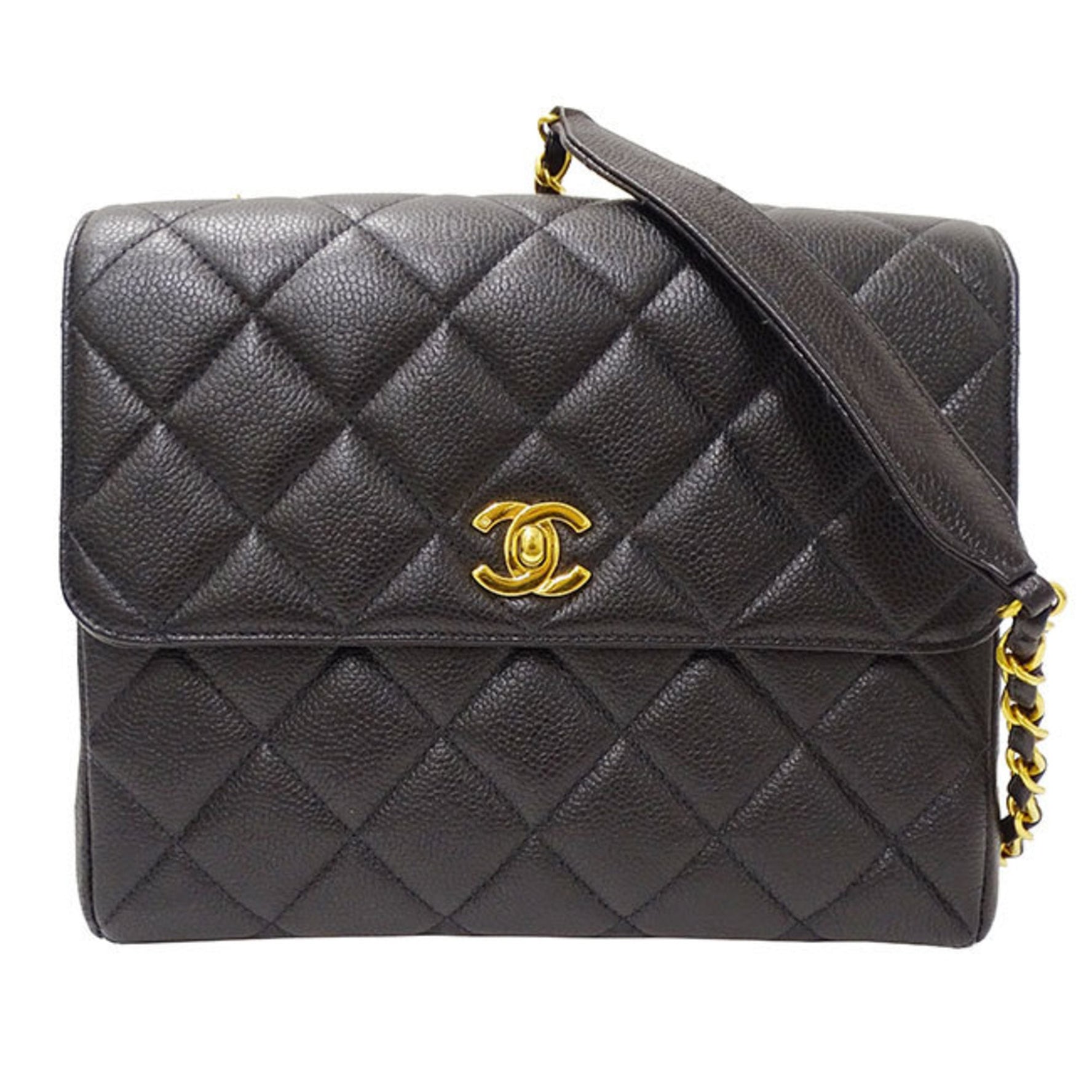 CHANEL Bag Women's Shoulder Matelasse Caviar Skin Black Chain