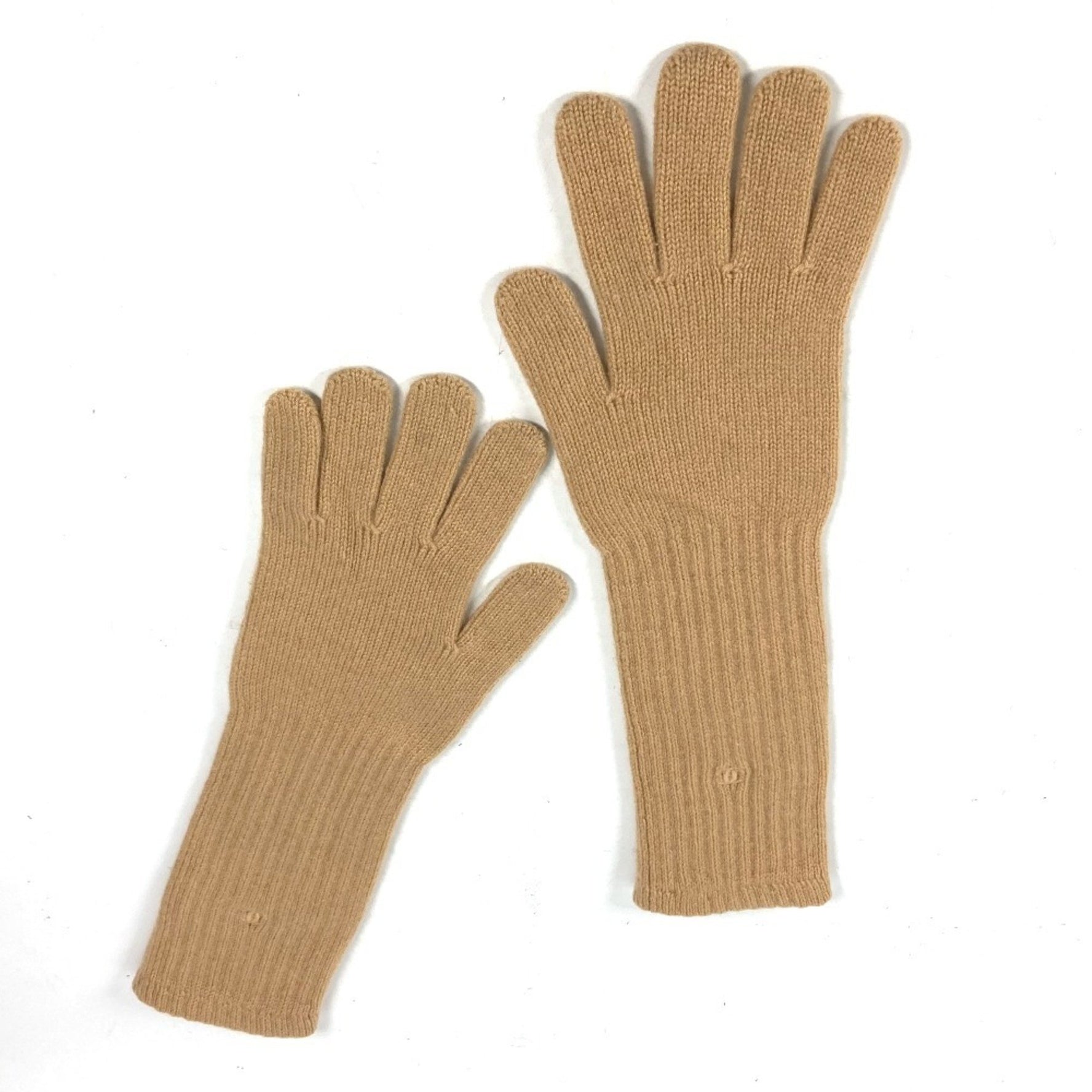 CHANEL CC Coco Mark Long Gloves Cashmere Women's Beige