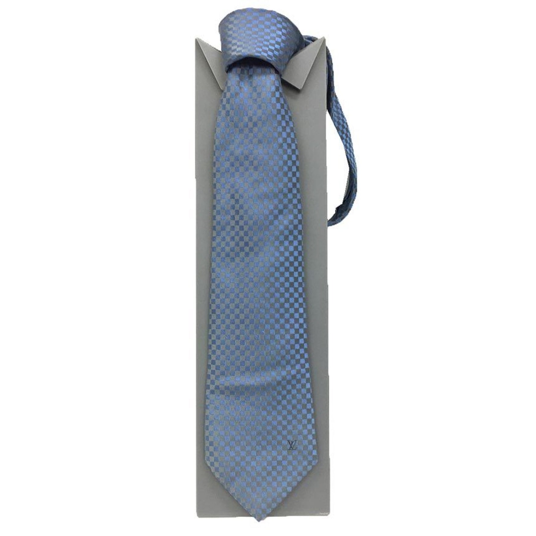 Louis Vuitton tie Damier blue grey 100% silk