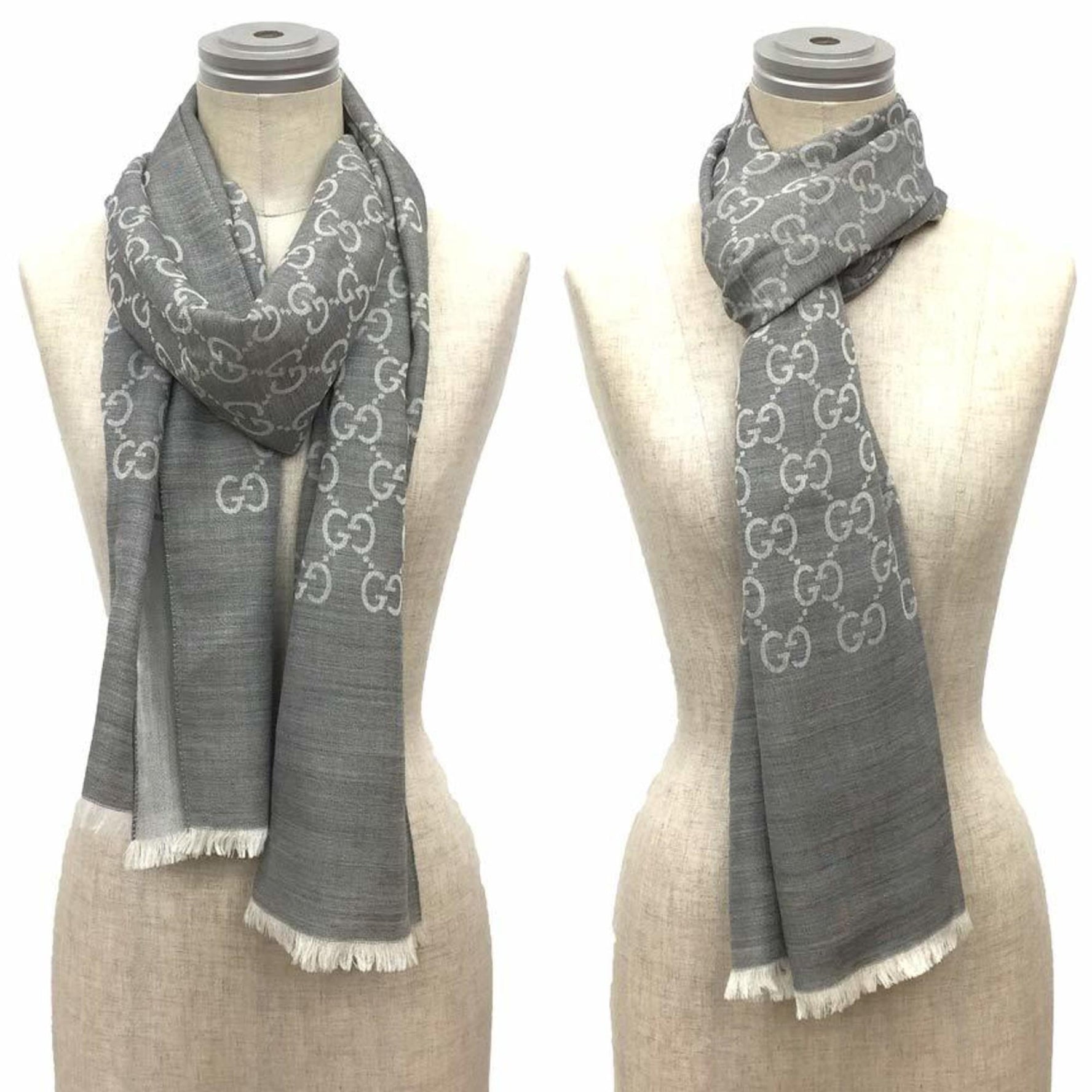 GUCCI GG pattern WG stole shawl 08.33.986 scarf wool silk grey men women