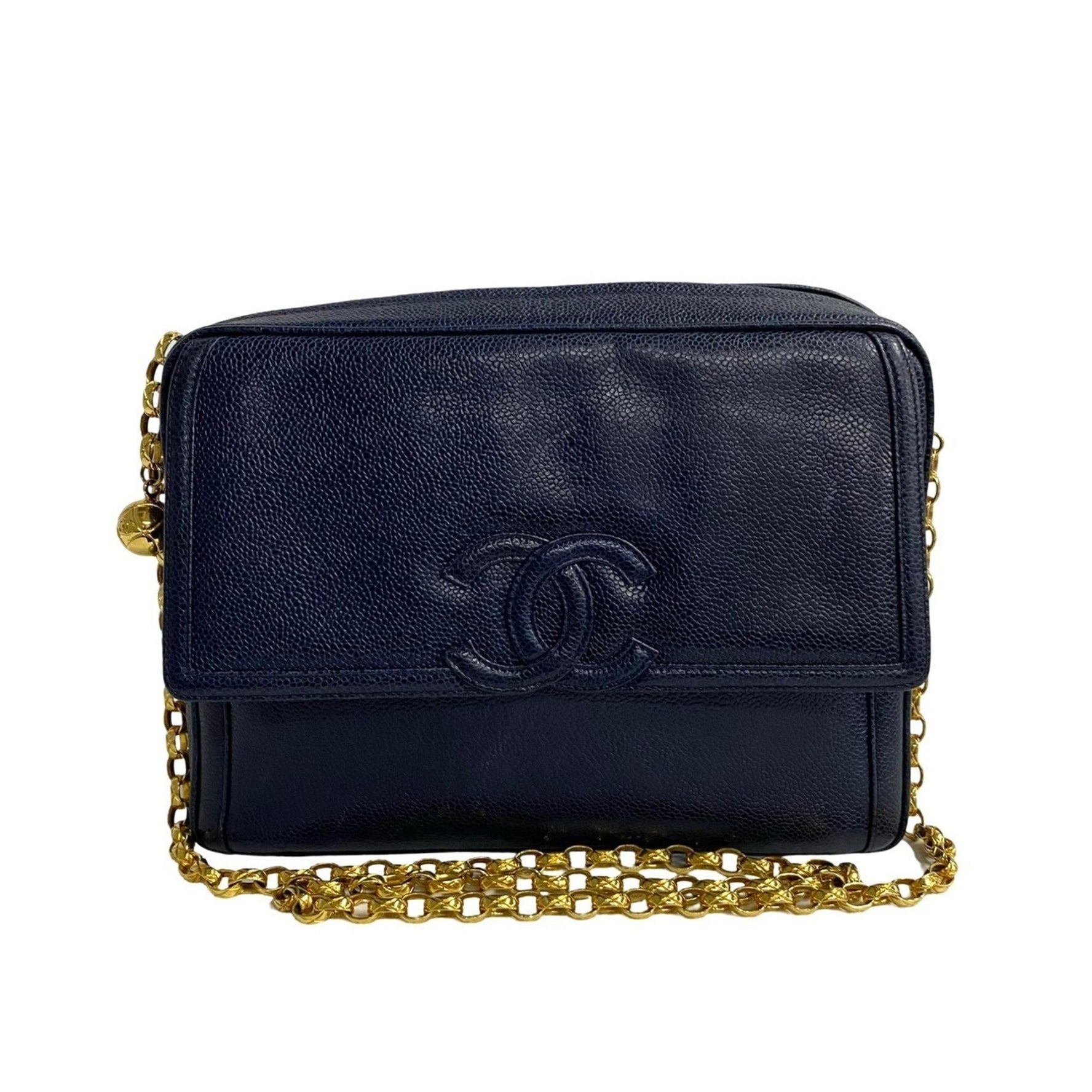 CHANEL Coco Mark Caviar Leather Chain Shoulder Bag Pochette