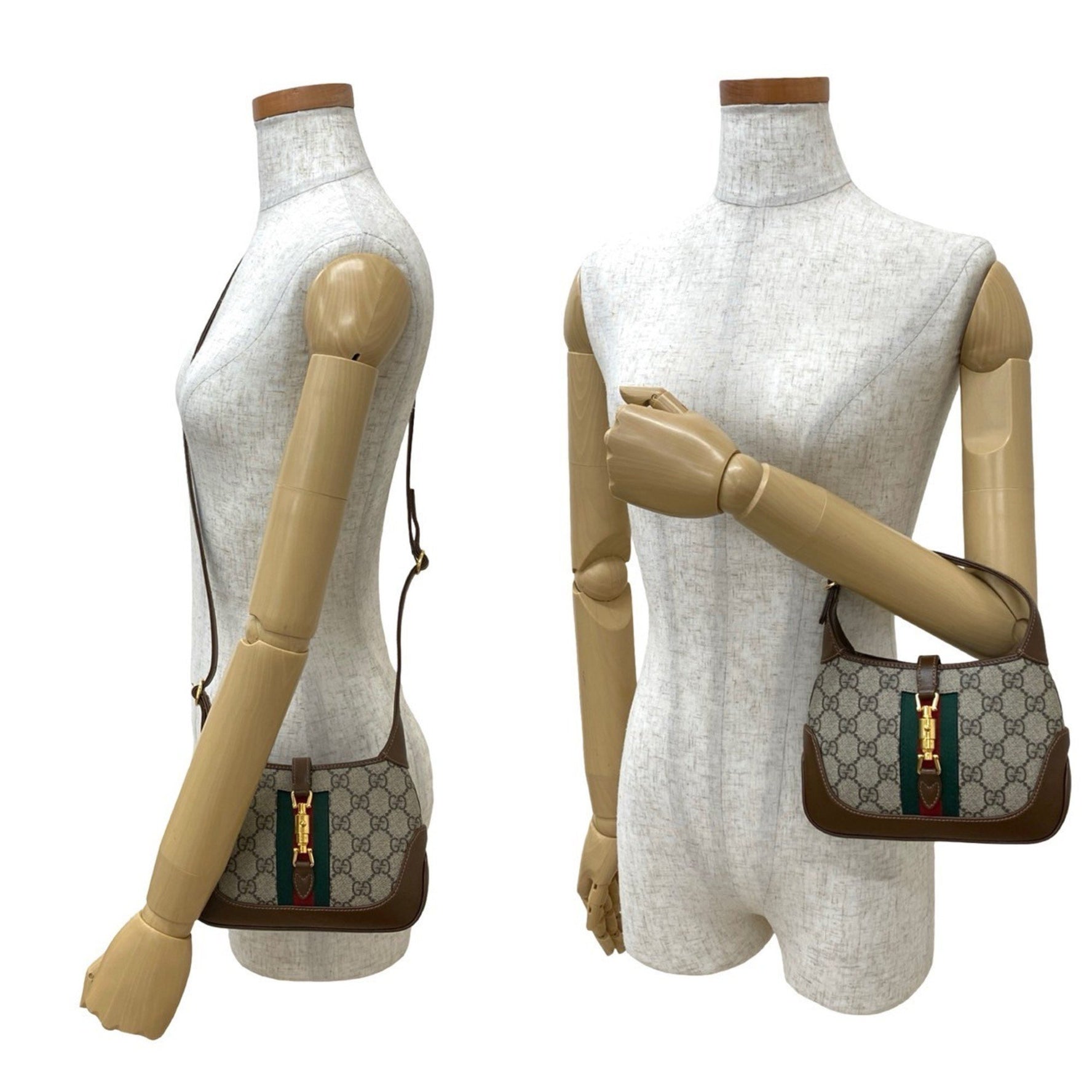 Unused, stored GUCCI GG Supreme logo, Sherry Line, Jackie hardware, leather shoulder bag, pochette, brown