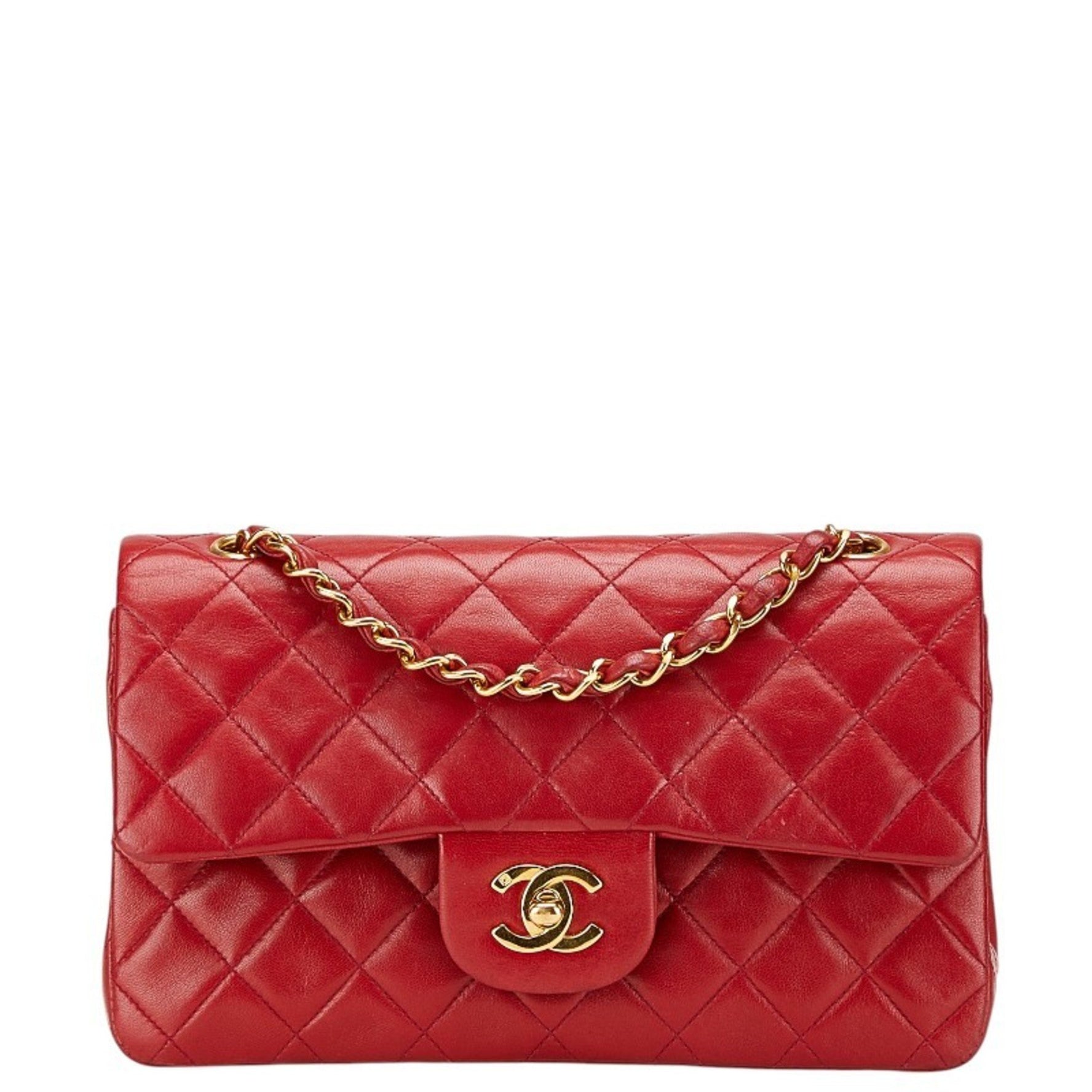 CHANEL Matelasse 23 Double Flap Coco Mark Chain Shoulder Bag in Red Lambskin