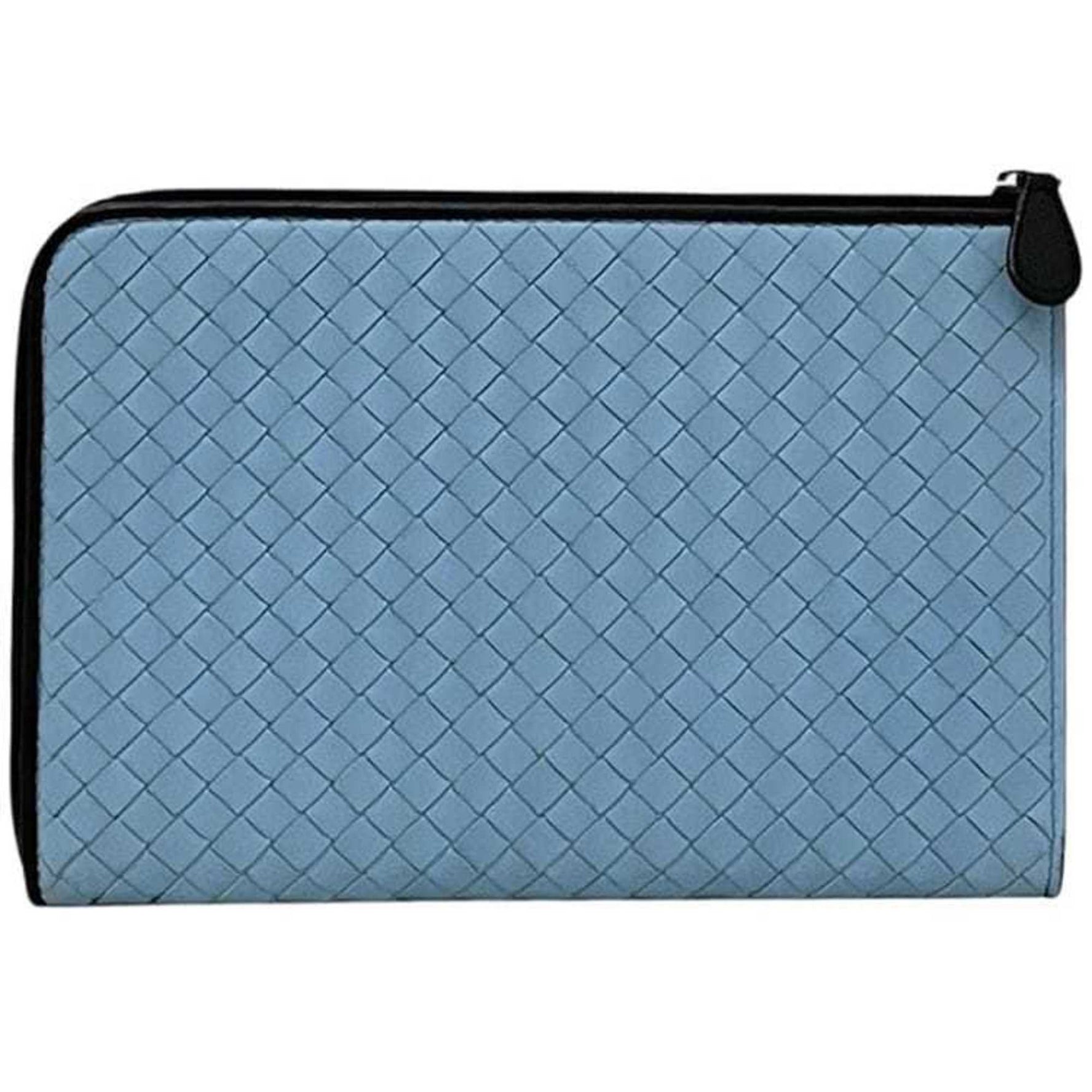 Bottega Veneta L-shaped document case in blue and black intrecciato leather Light wallet/clutch bag women.