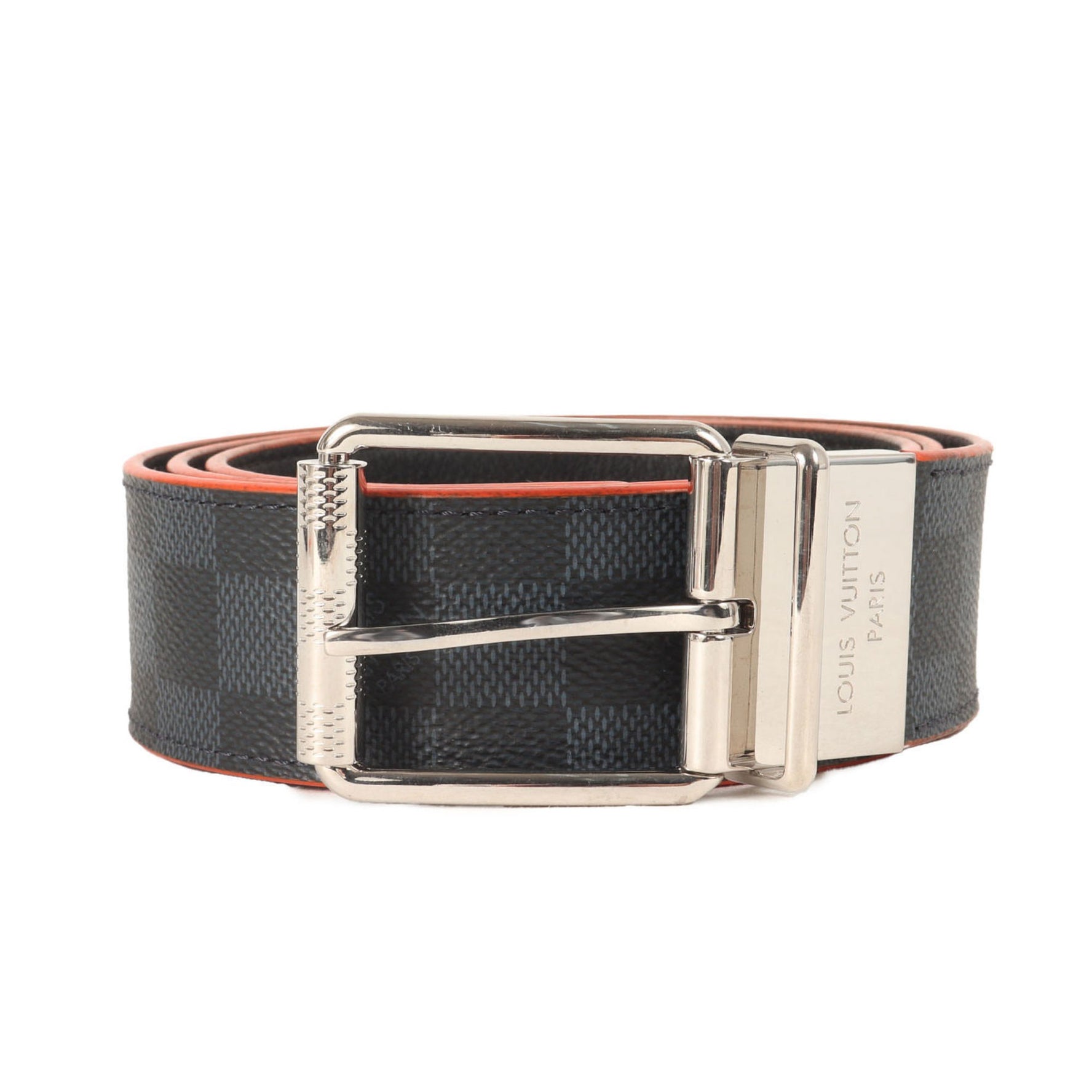 Louis Vuitton Belt Size: 95/38 Santur Damier Cobalt Reversible Navy Orange