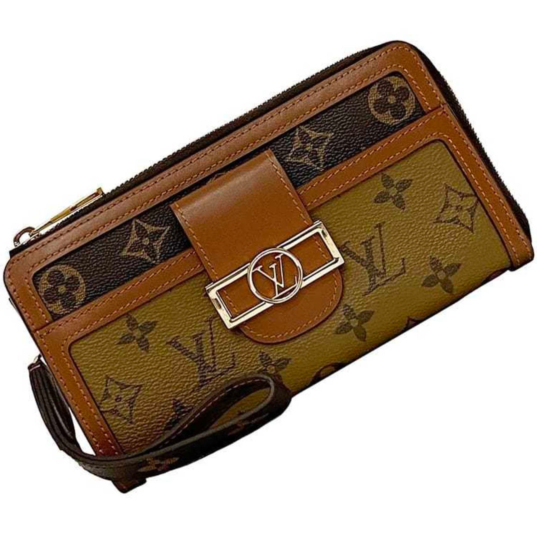 Louis Vuitton L-shaped long wallet Zippy Dauphine f-22597 Brown Beige Monogram Reverse M69162 Wallet Canvas Smooth Leather MI0270 LOUIS VUITTON Circle