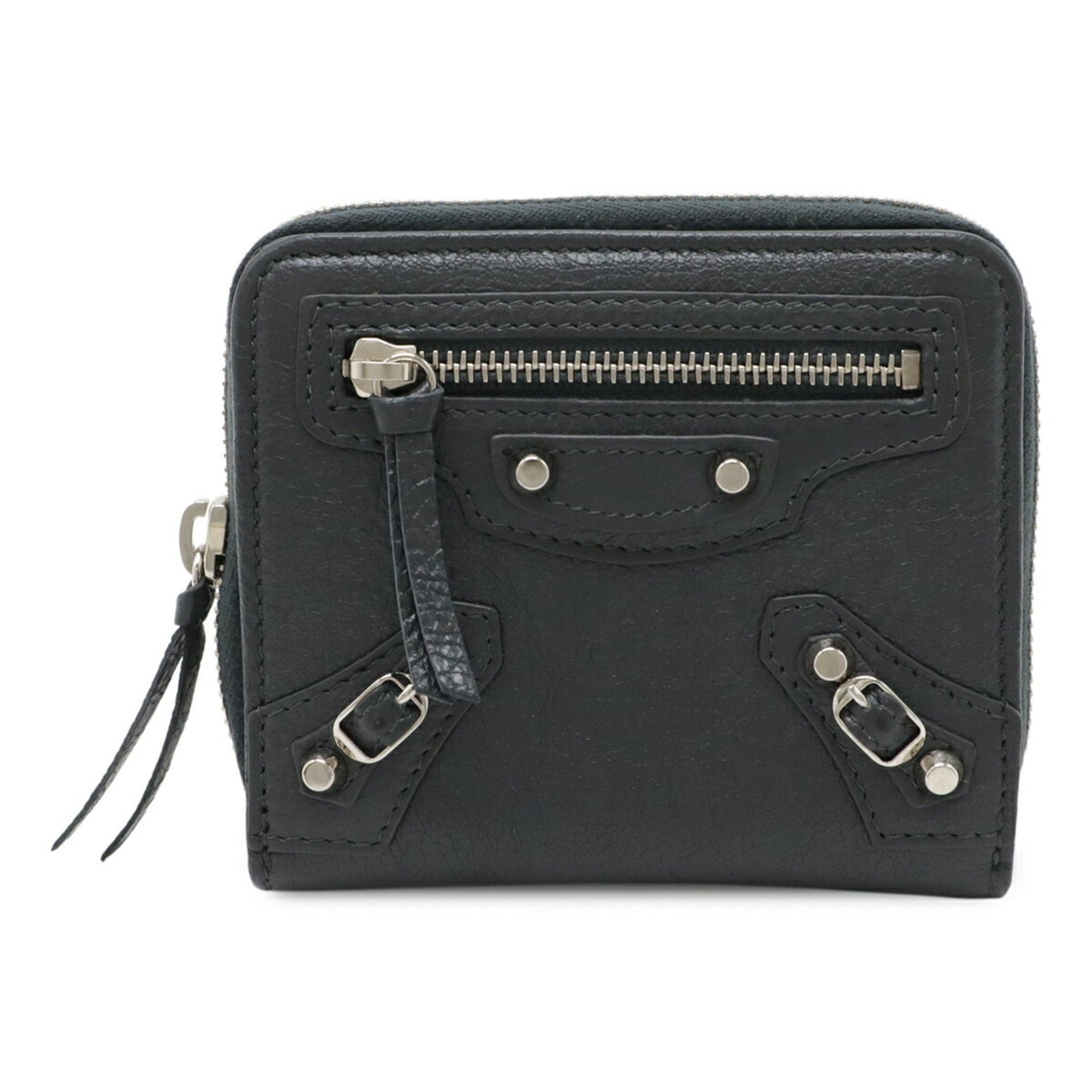 BALENCIAGA Classic Compact Wallet Bi-fold Leather Grey