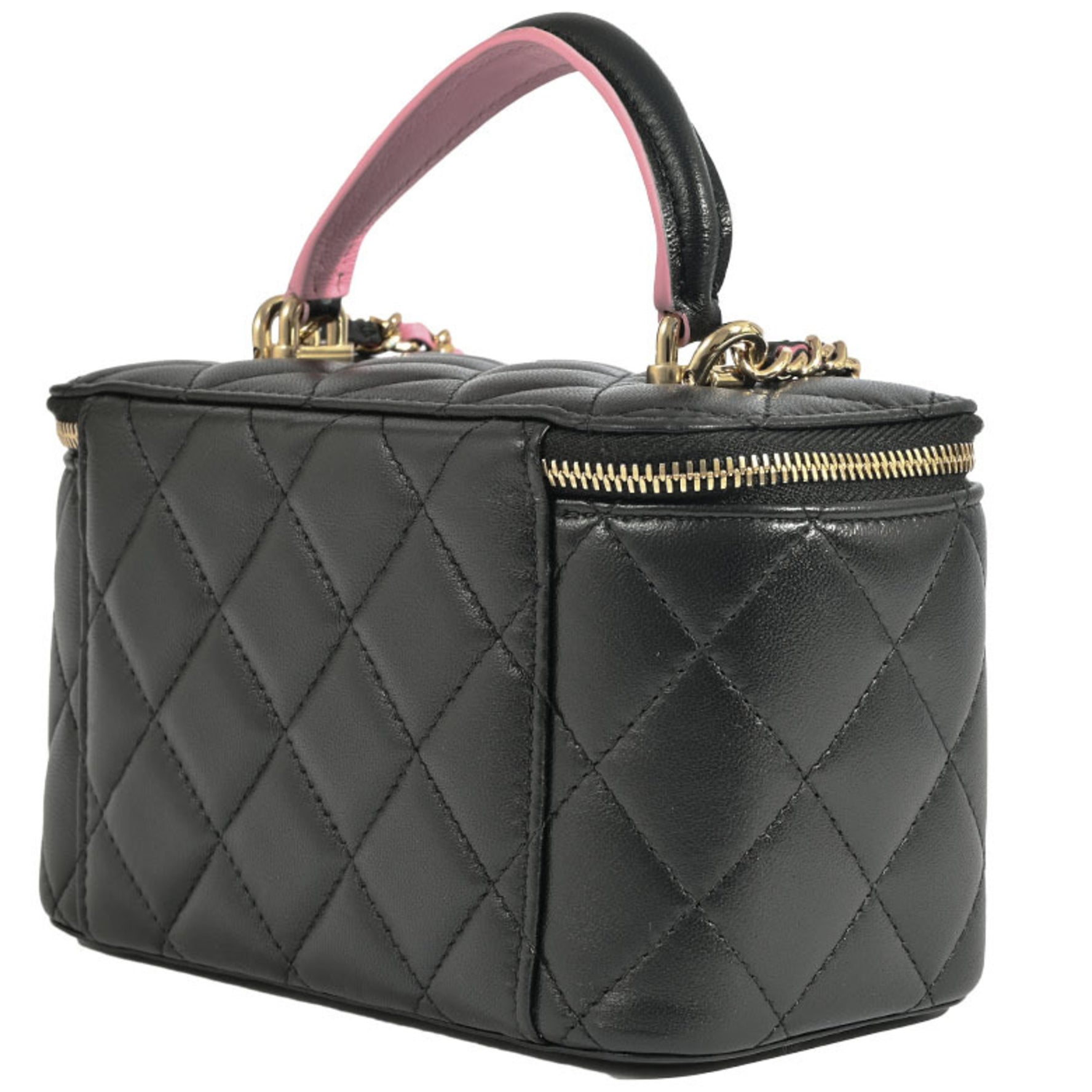 Chanel Vanity Chain Shoulder Bag Black|Pink Leather Bicolor Matelasse