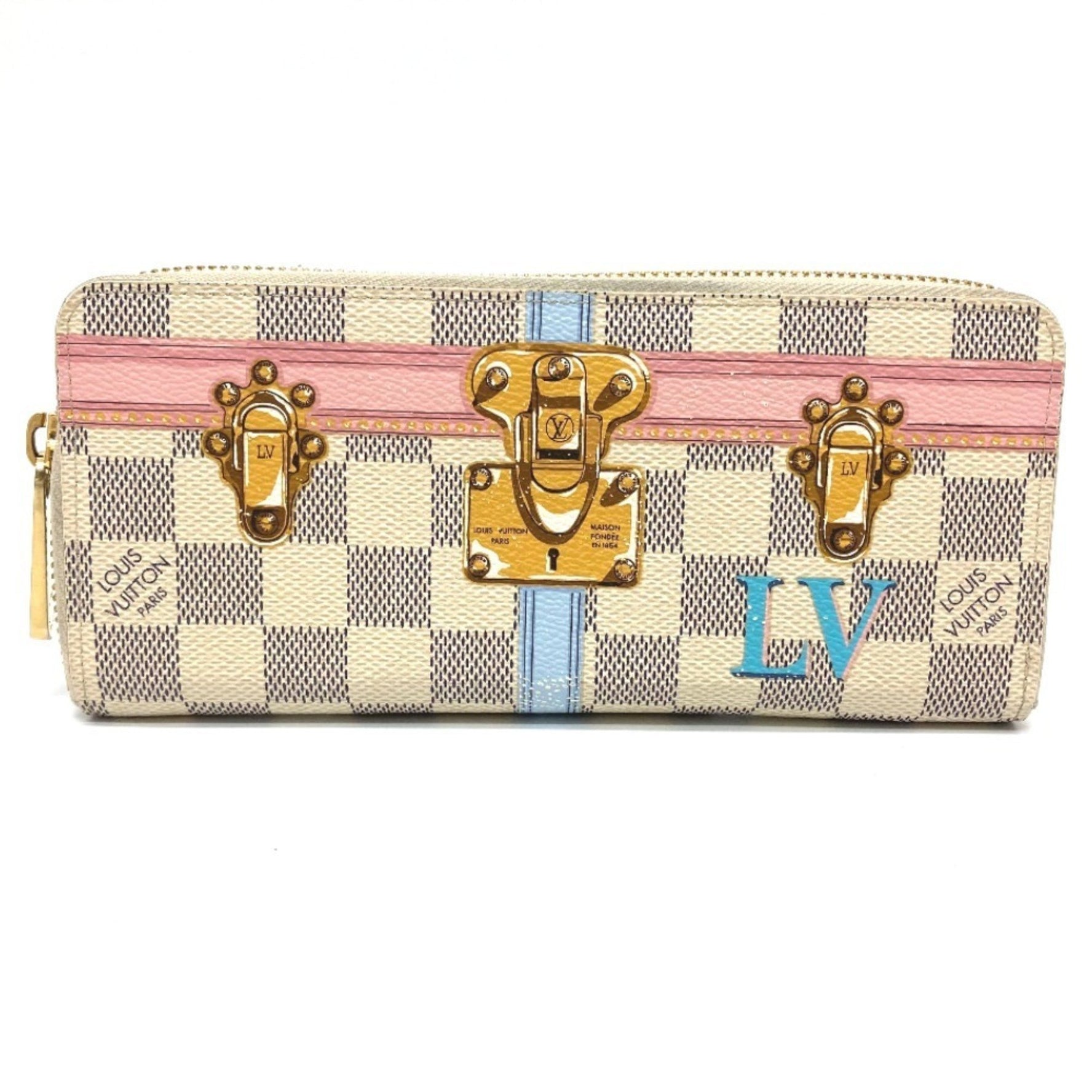 Louis Vuitton Damier Azur Summer Trunk Collection Portefeuille Clemence Long Wallet in Canvas, White