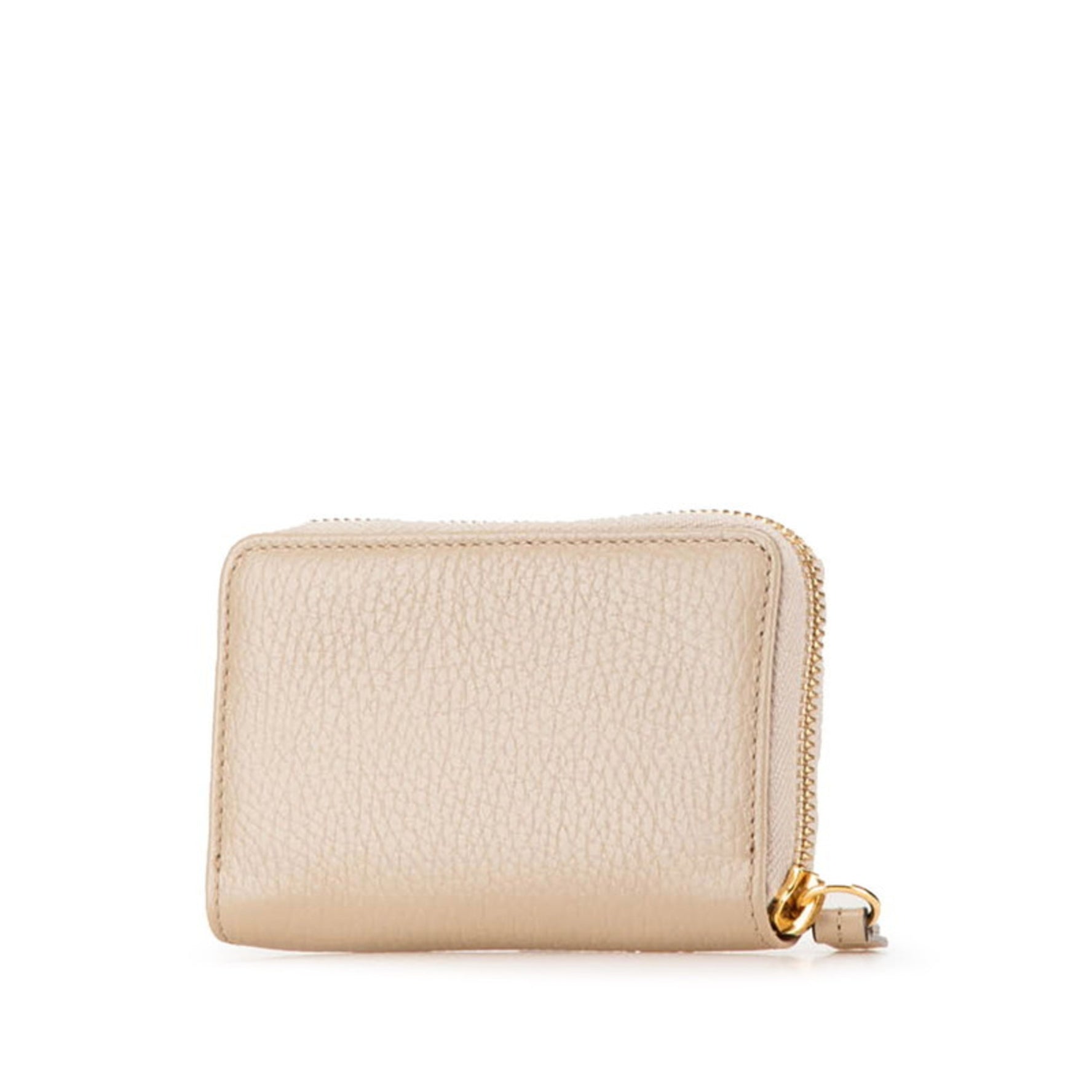 Gucci Double G Round Coin Case Beige Gold Leather