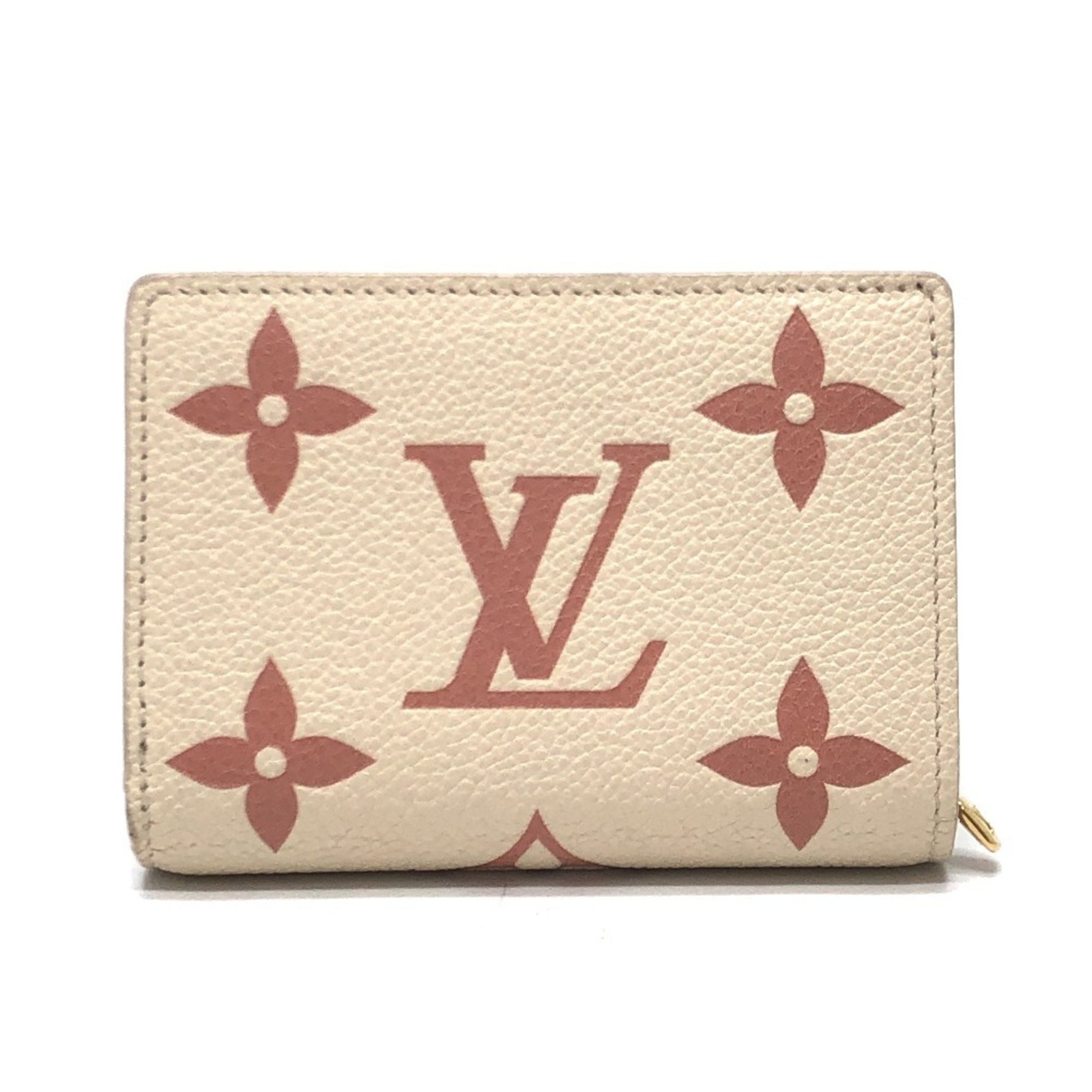 LOUIS VUITTON M81927 Monogram Empreinte Portefeuille Claire Compact Wallet, Bi-fold Leather, Women's, Crème x Rose Trianon, Beige
