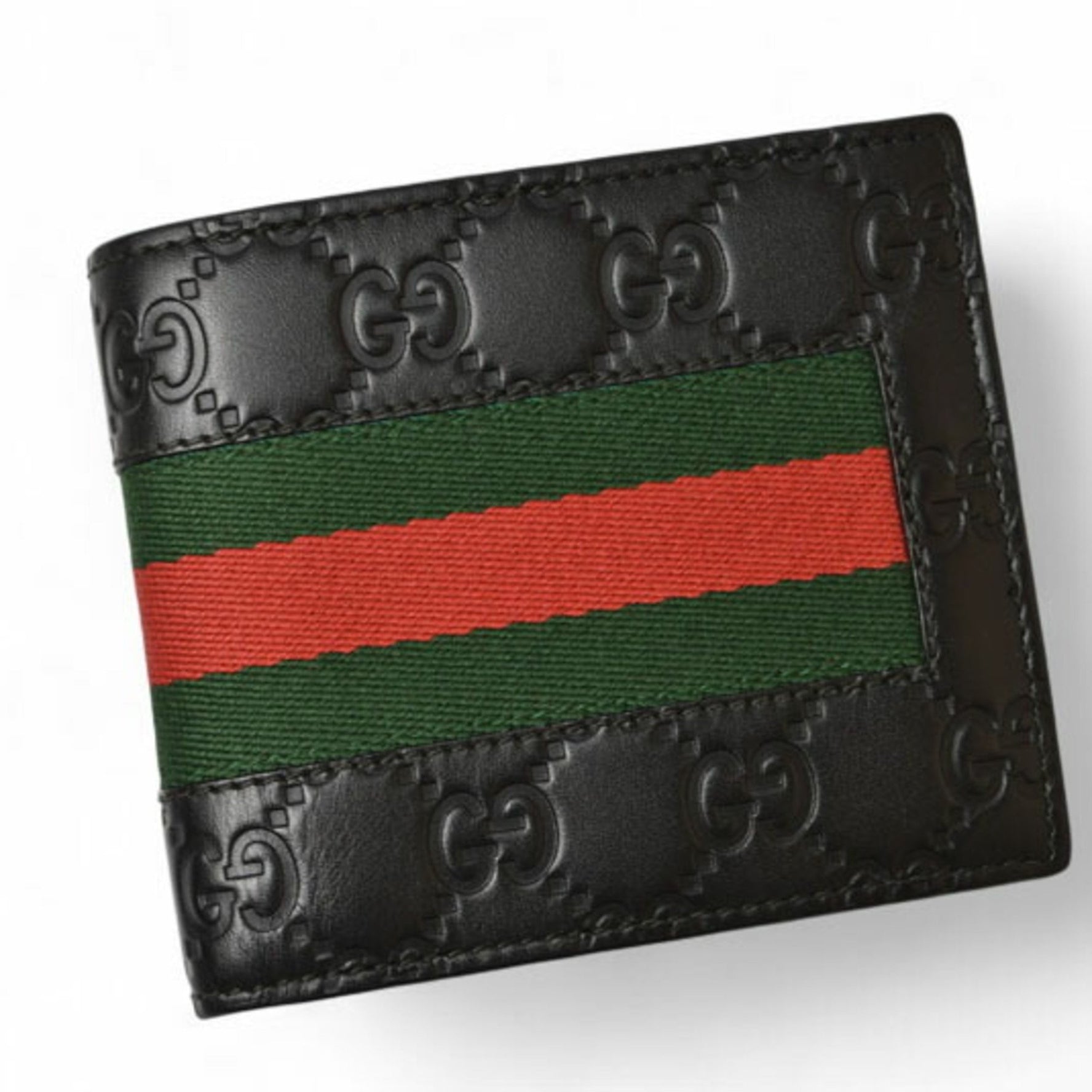 Gucci Men's Bifold Wallet with Web Line and Guccissima Design in