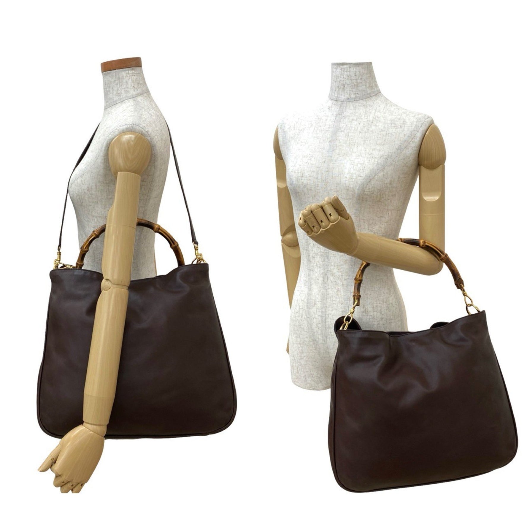 GUCCI Old Gucci Bamboo Leather Genuine 2-Way Handbag/Shoulder Bag Brown