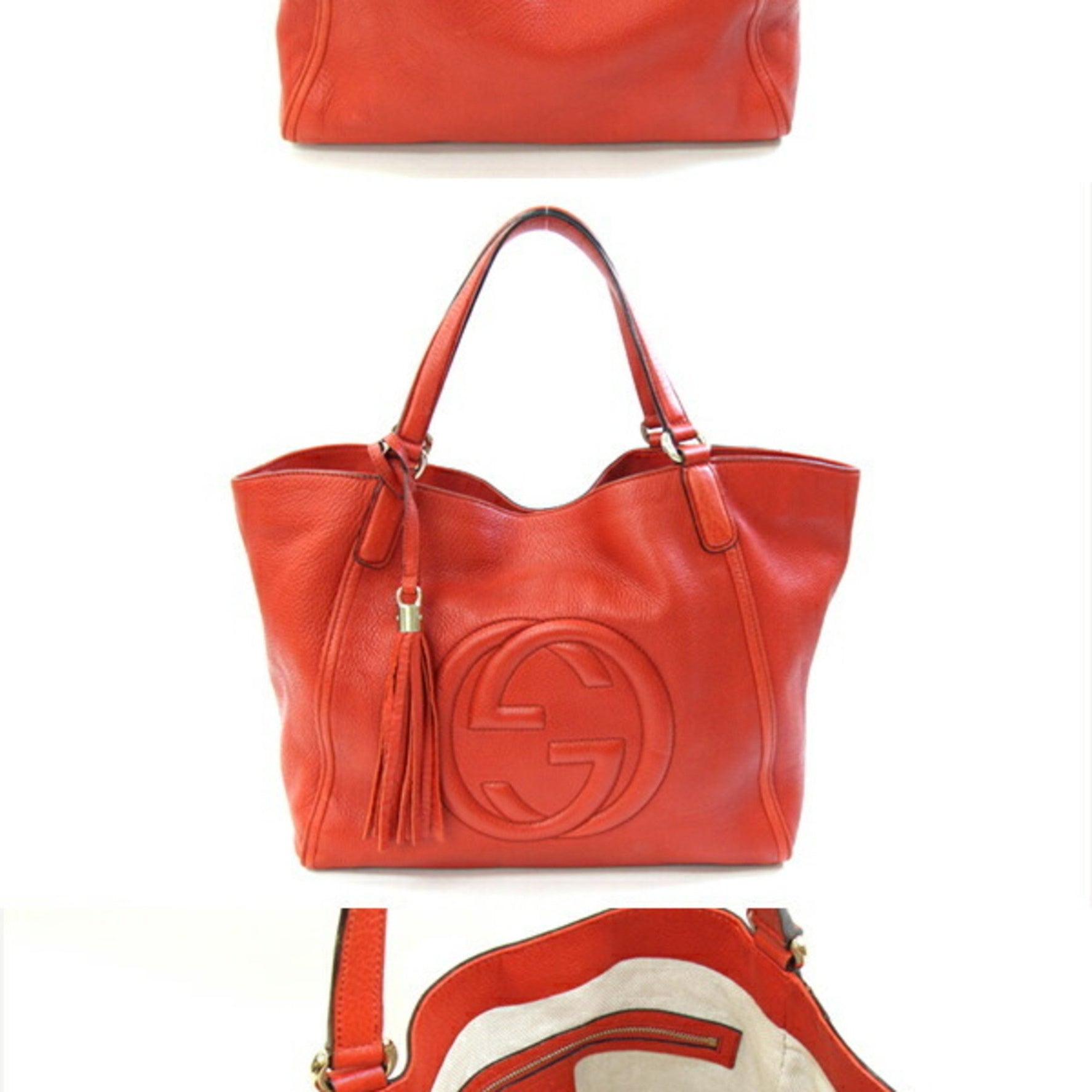 Gucci Soho Tote Bag Vermilion Red Leather Shoulder Tassel