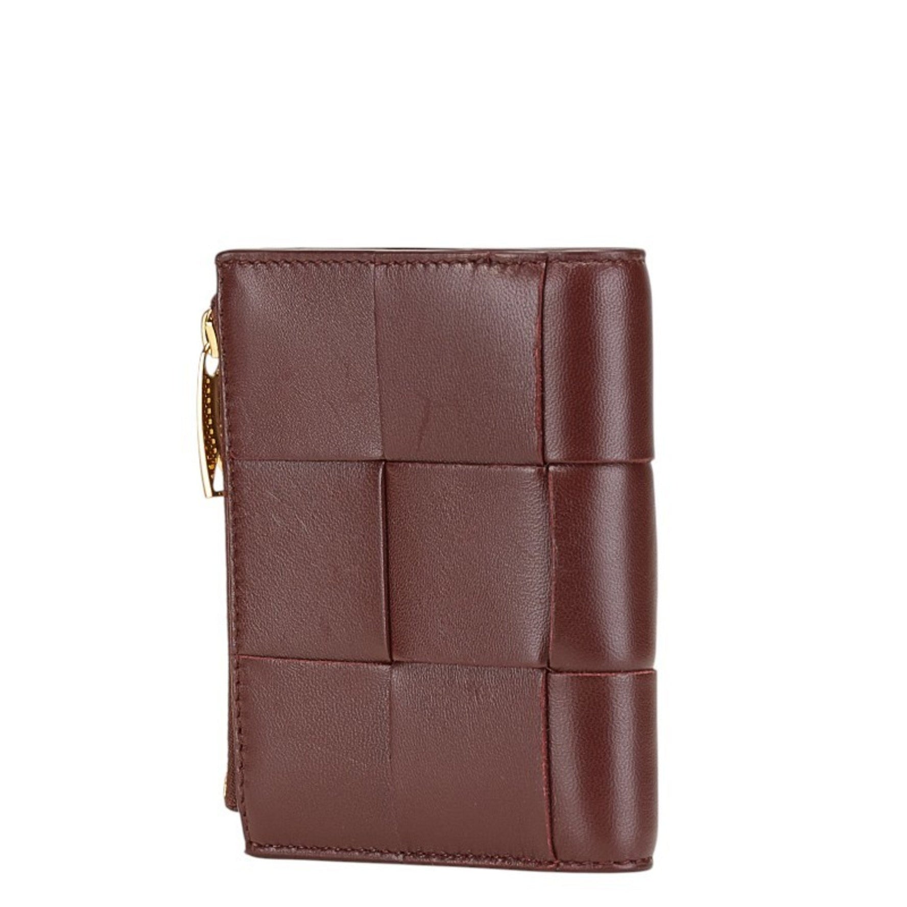 Bottega Veneta Maxi Intrecciato Bi-fold Wallet, Wine Red Leather