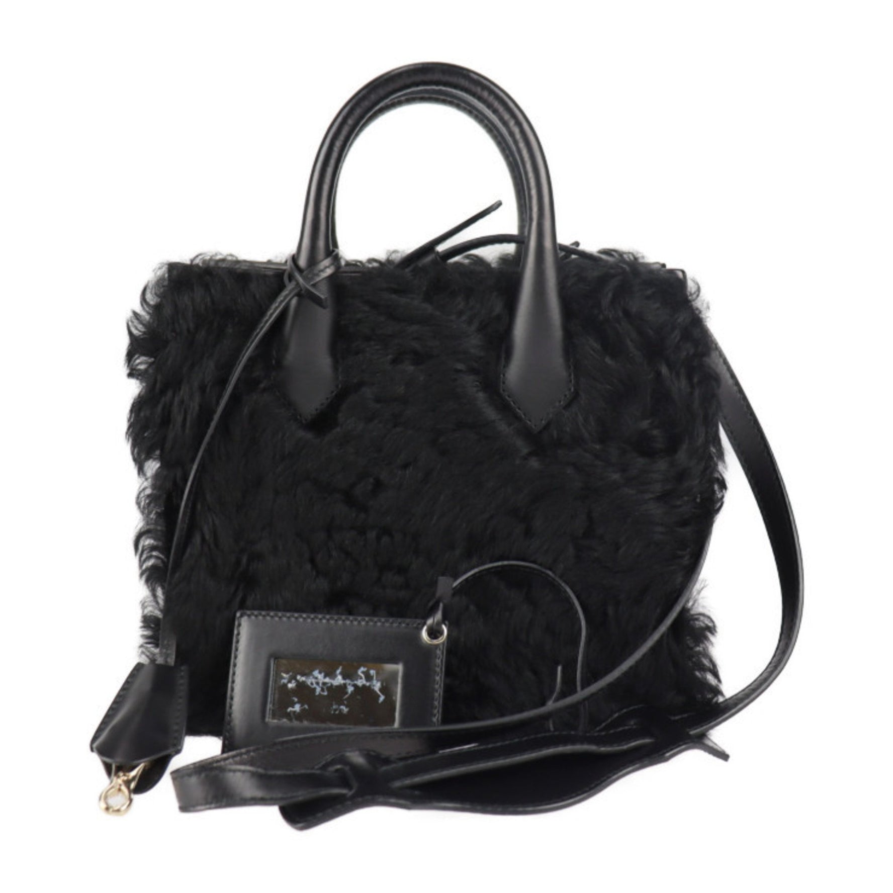 BALENCIAGA Balenciaga Padlock Nude Mini Handbag BP91J 1000 Mouton Leather Black Gold Hardware 2WAY Shoulder Bag
