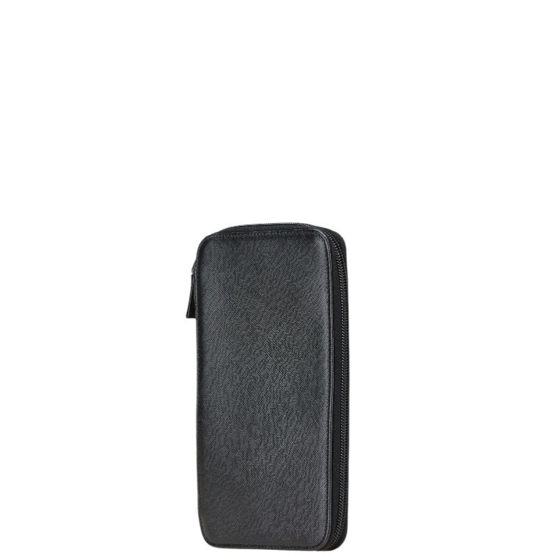 Prada Triangle Logo Plate Round Zipper Long Wallet Organizer Saffiano Leather