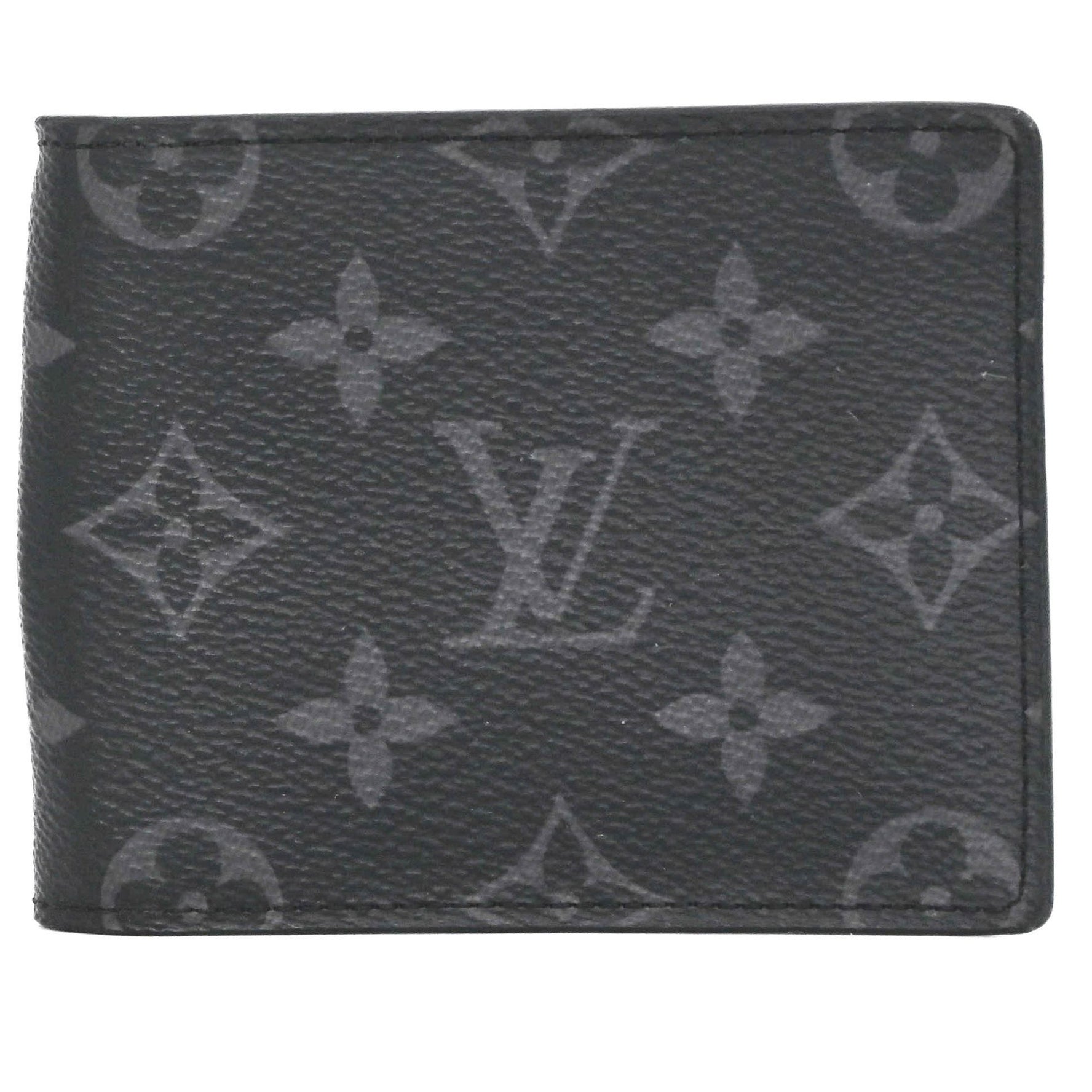 LOUIS VUITTON Monogram Eclipse Portefeuille Pans M62480 Compact Wallet in Black with Money Clip and Initials