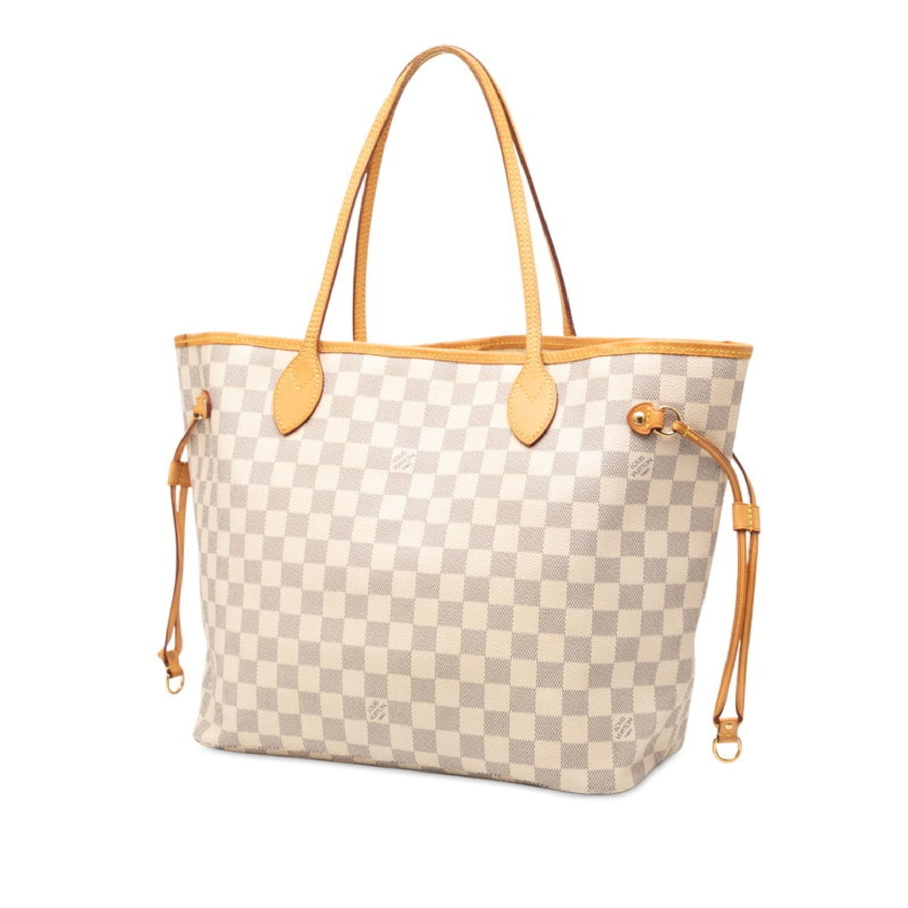 Louis Vuitton Damier Azur Neverfull MM Tote Bag Shoulder White Ivory Leather LOUIS VUITTON