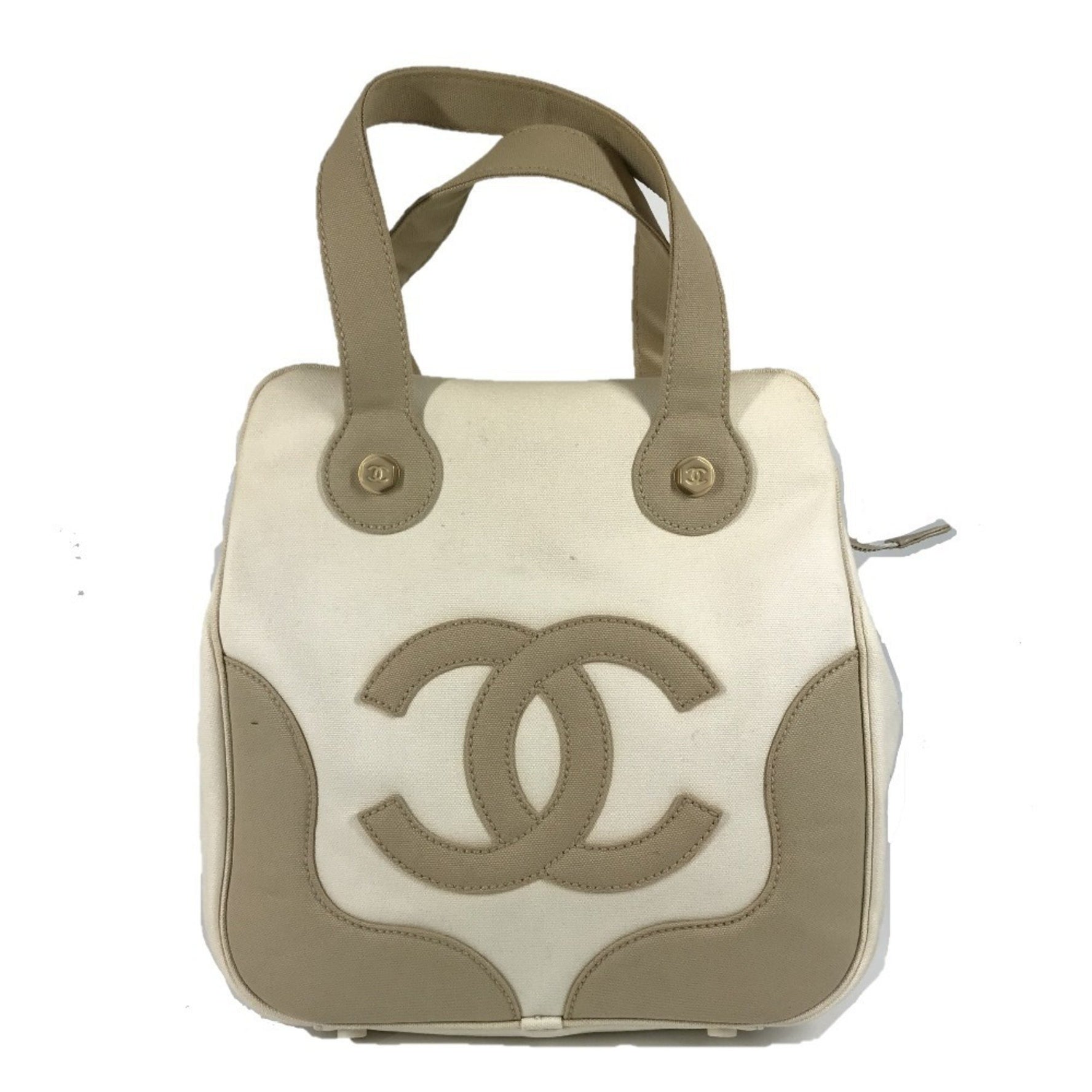 CHANEL CC Coco Mark Logo Marshmallow Tote Bag, Canvas Handbag, Beige