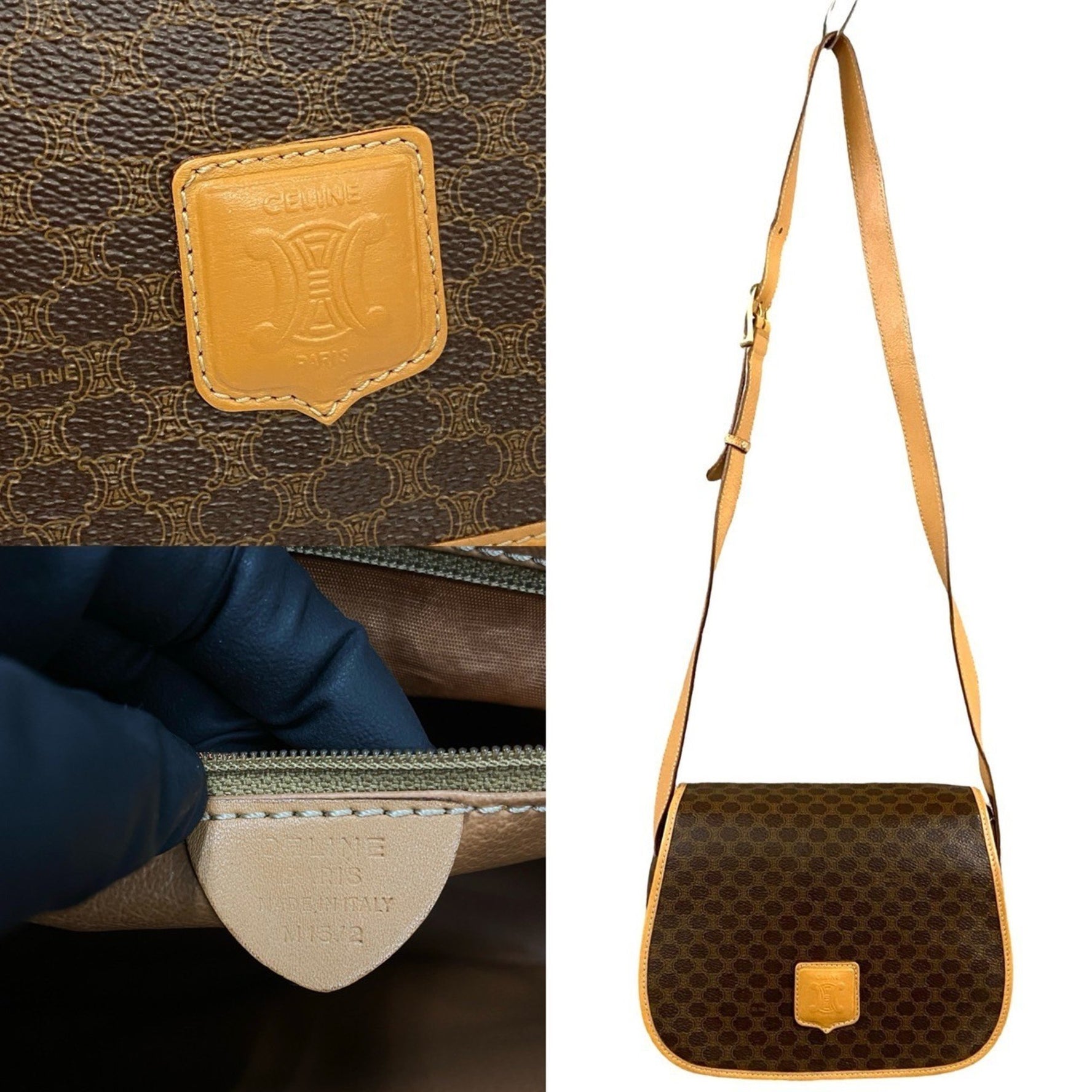 CELINE Vintage Macadam Blason Triomphe Leather Shoulder Bag/Pochette/Sacoche, 908-4