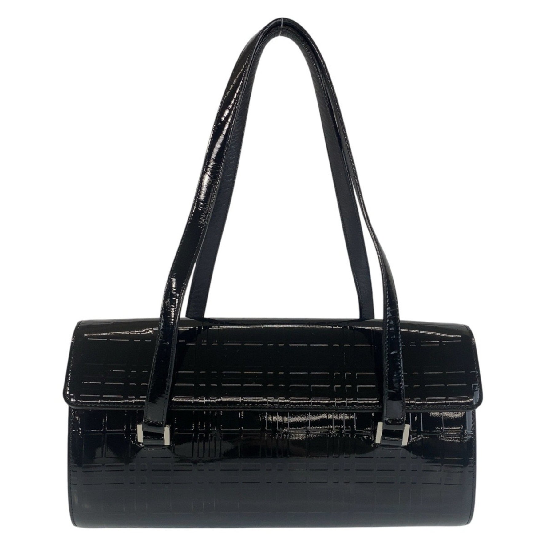 BURBERRY Burberry Check Pattern Embossed Black Silver Hardware Shoulder Bag for Women