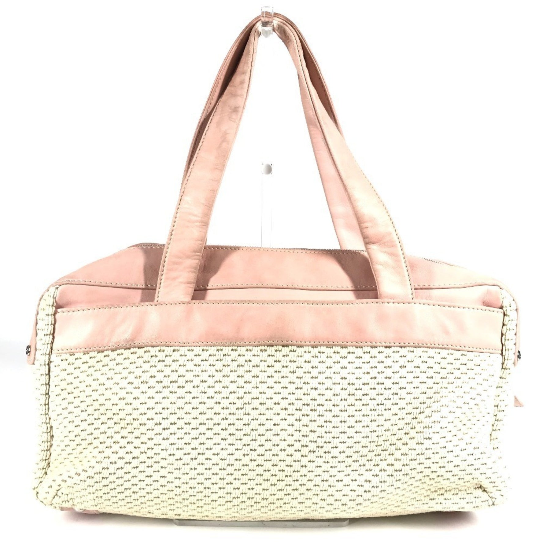 CHANEL Logo Handbag Mini Boston Bag Shoulder Leather/Canvas Pink