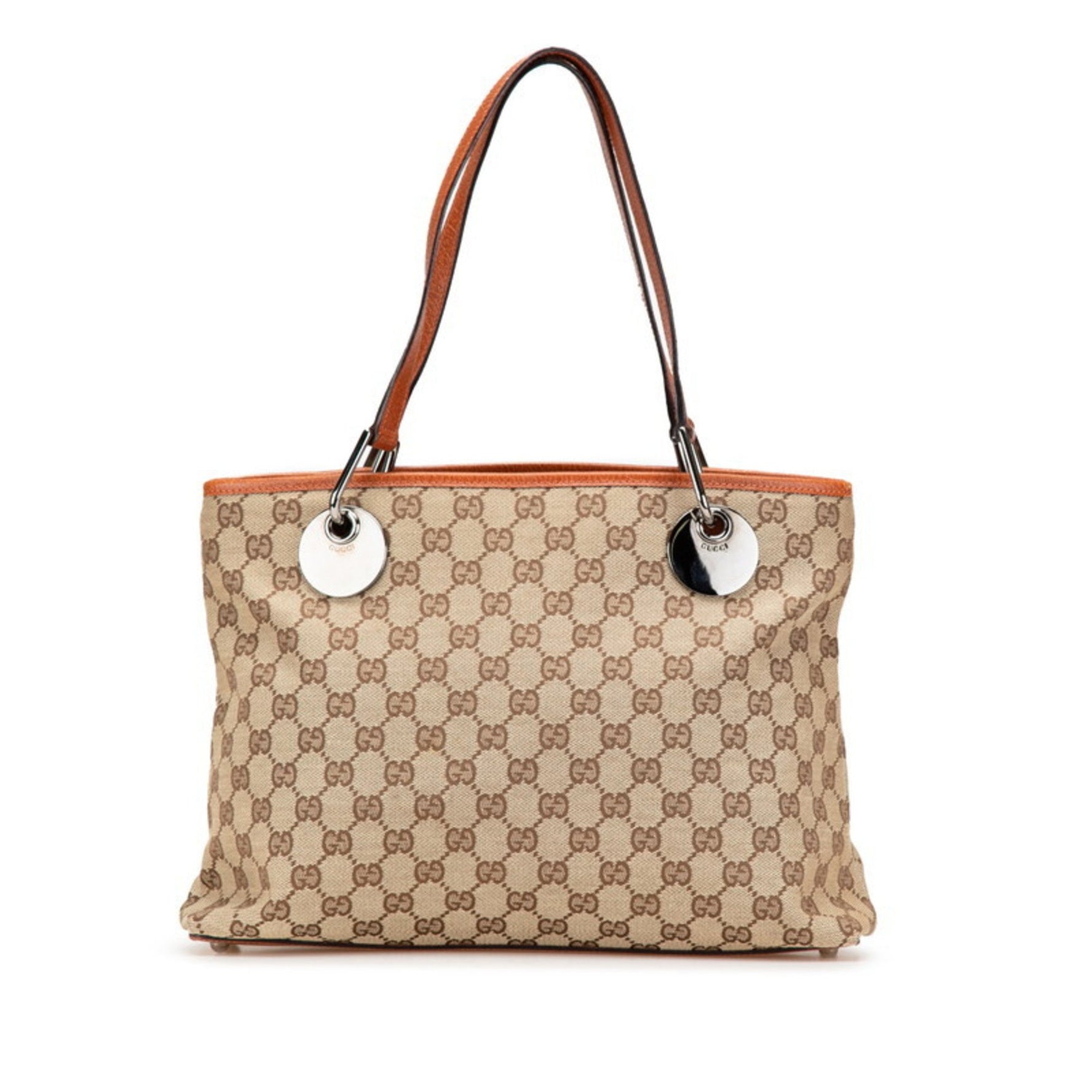 Gucci GG Canvas Shoulder Bag Tote Beige Brown Leather