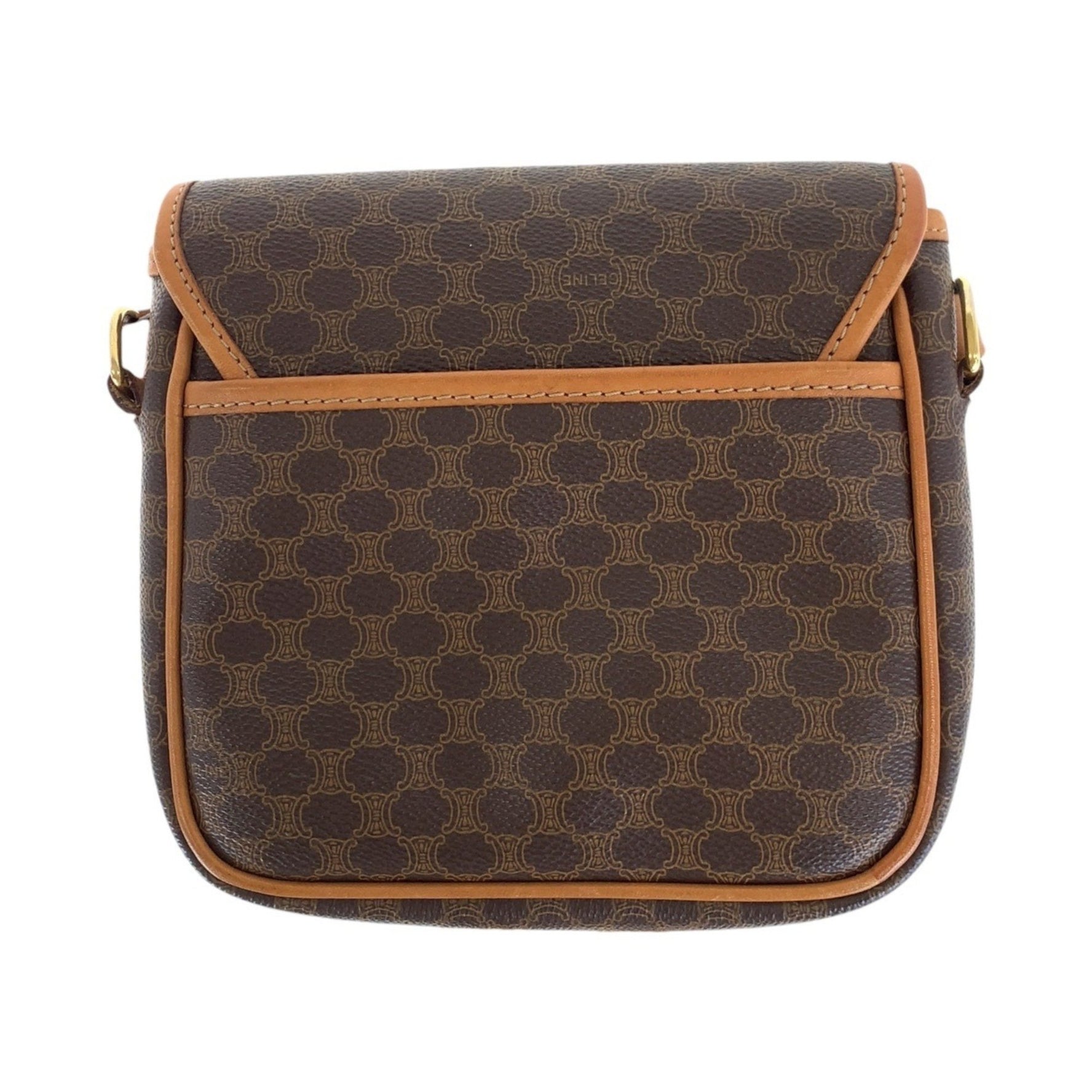 CELINE Vintage Macadam Medal Gold Hardware Leather Shoulder Bag Pochette