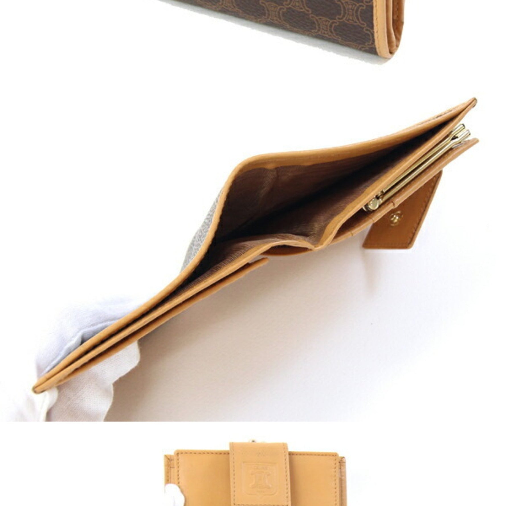Celine bi-fold wallet, Macadam, dark brown, beige, PVC, leather, compact old