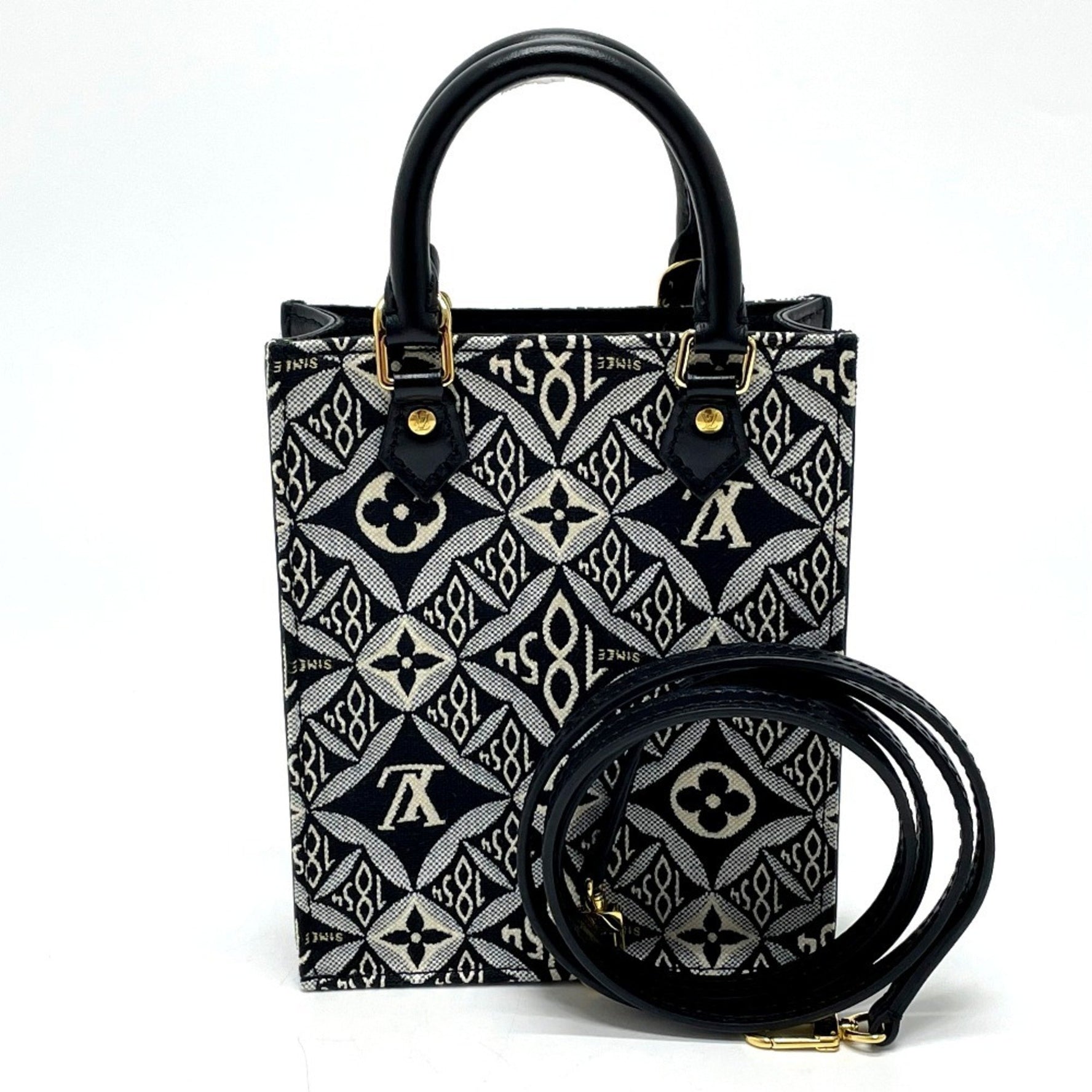LOUIS VUITTON M80484 Monogram Jacquard SINCE 1854 Petite Sac Plat 2-Way Handbag, Jacquard, Women's, Black/Blue