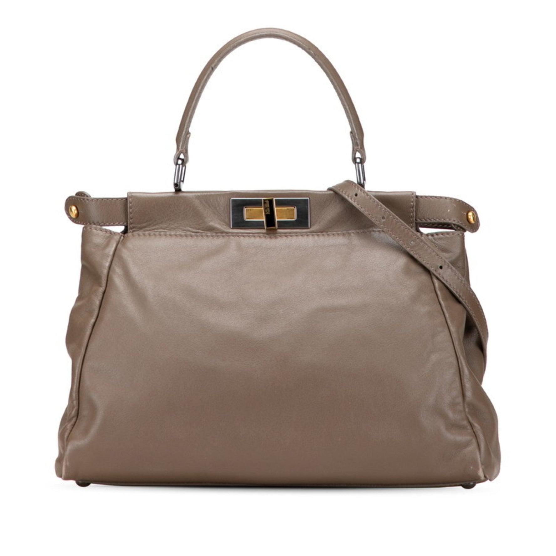 Fendi Peekaboo Medium Handbag/Shoulder Bag, Greige/Brown Leather