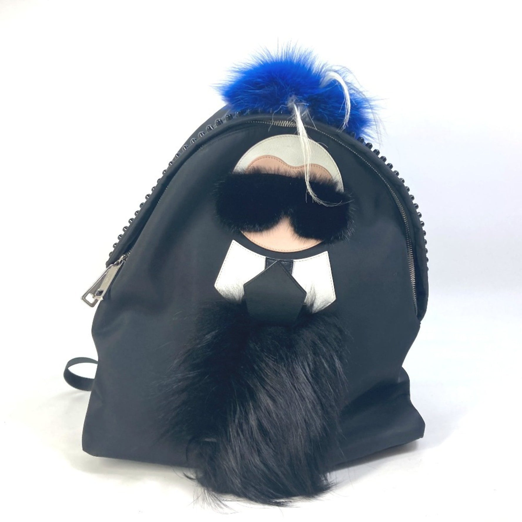 FENDI Karl Lagerfeld Fur Studded Nylon Backpack in Black