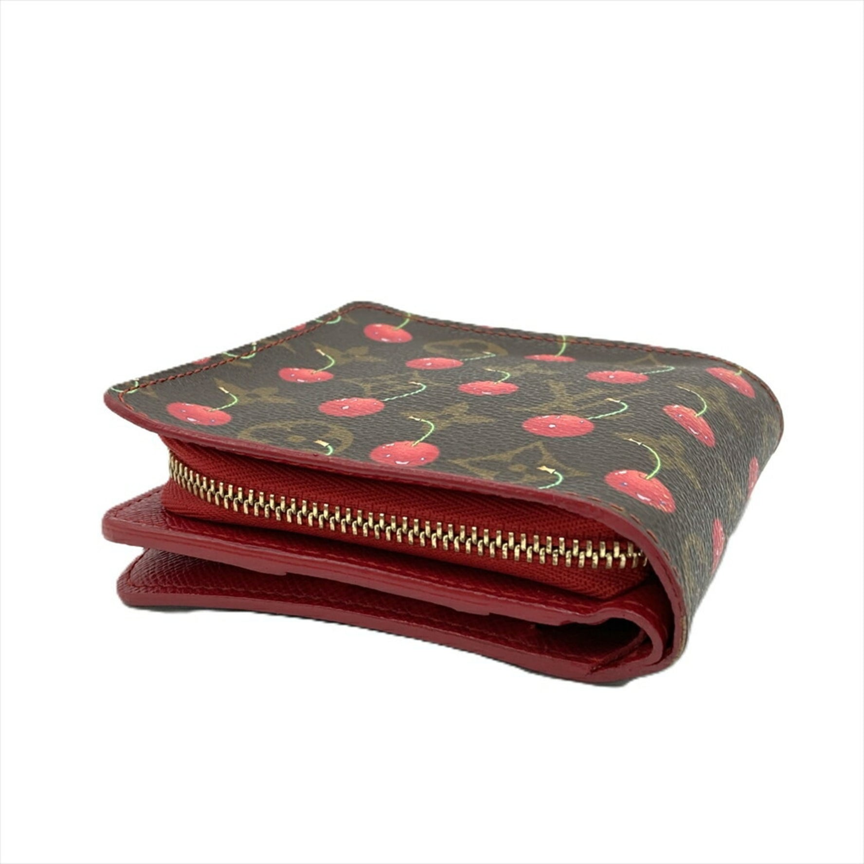 Louis Vuitton Compact Zip Bi-fold Wallet Monogram Cherry Leather Brown Murakami Takashi