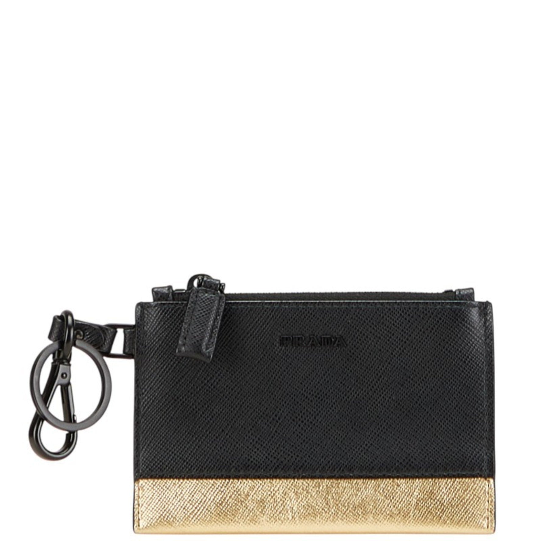Prada wallet/coin case in black and gold leather