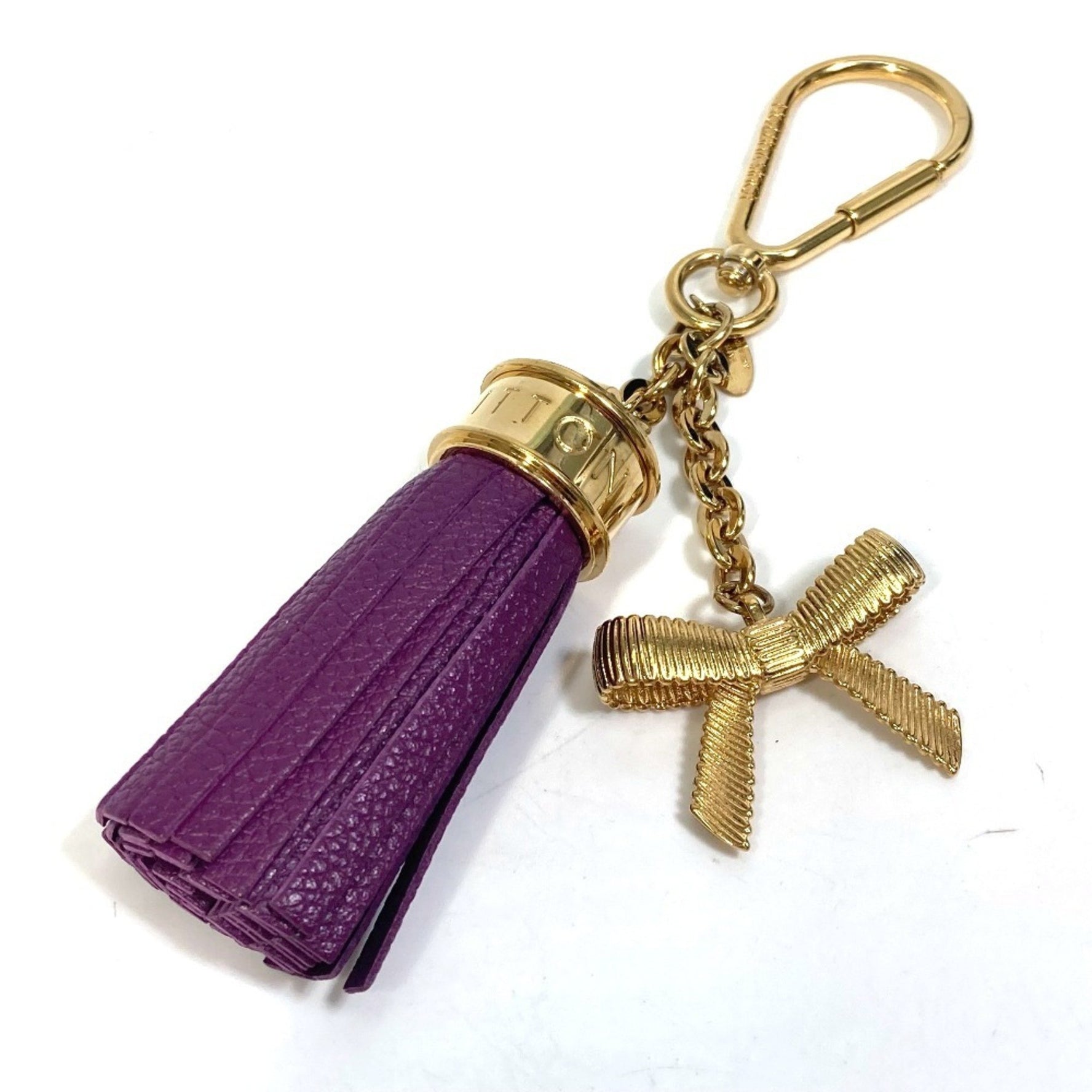 LOUIS VUITTON M65124 Tassel Ribbon Key Ring Bag Charm Keychain Leather Women's Purple