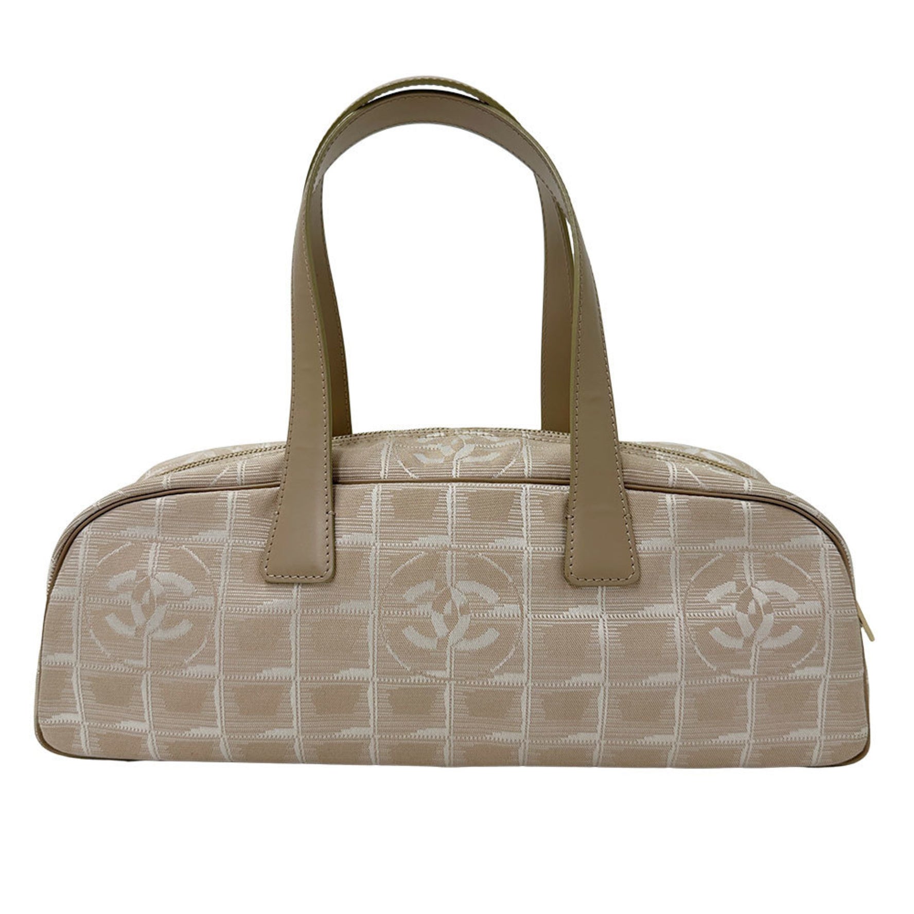 Chanel New Travel Handbag in Pink Beige Nylon with Gold Hardware and a Horizontal Logo