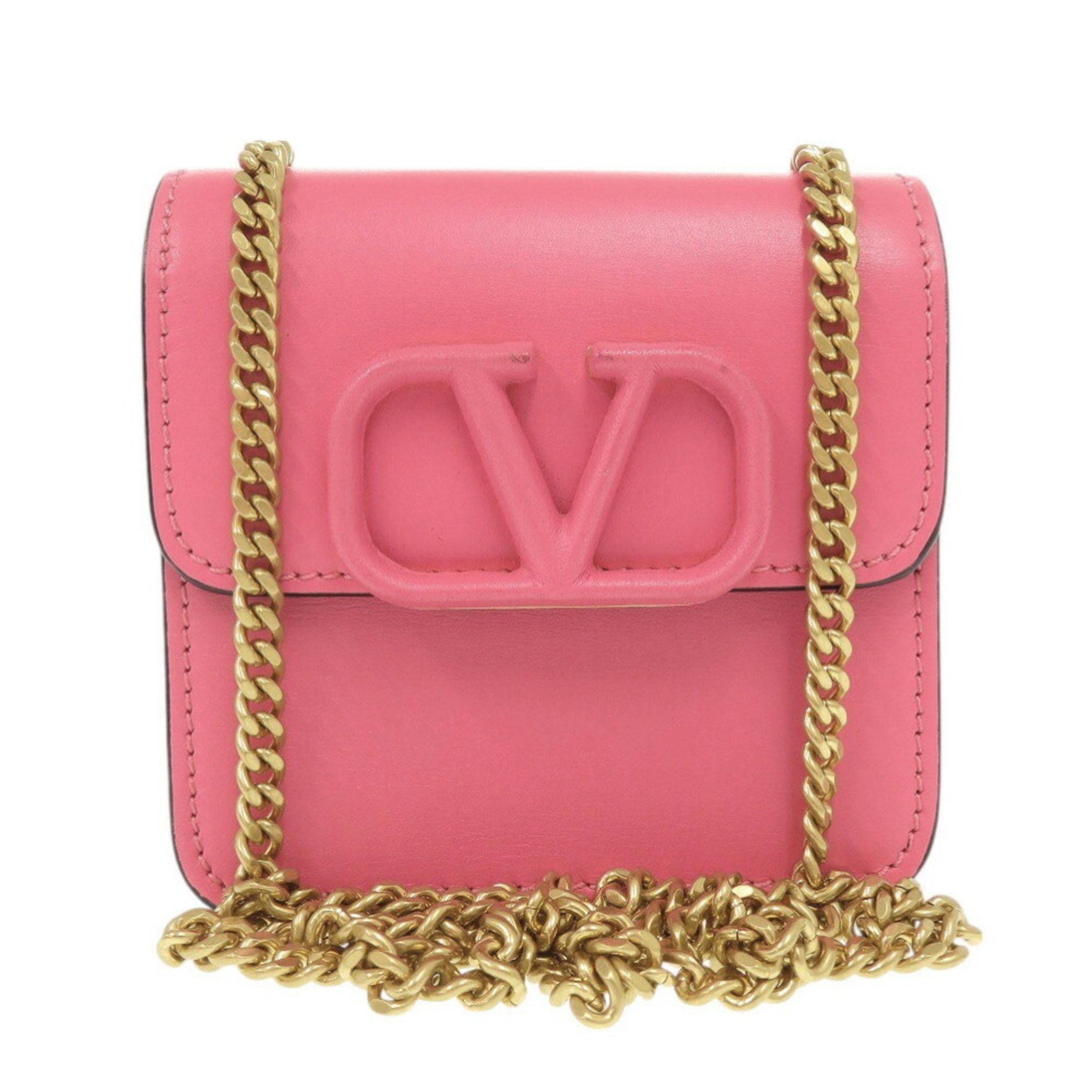 Valentino Garavani V-Sling Compact Leather Chain Wallet Shoulder Bag