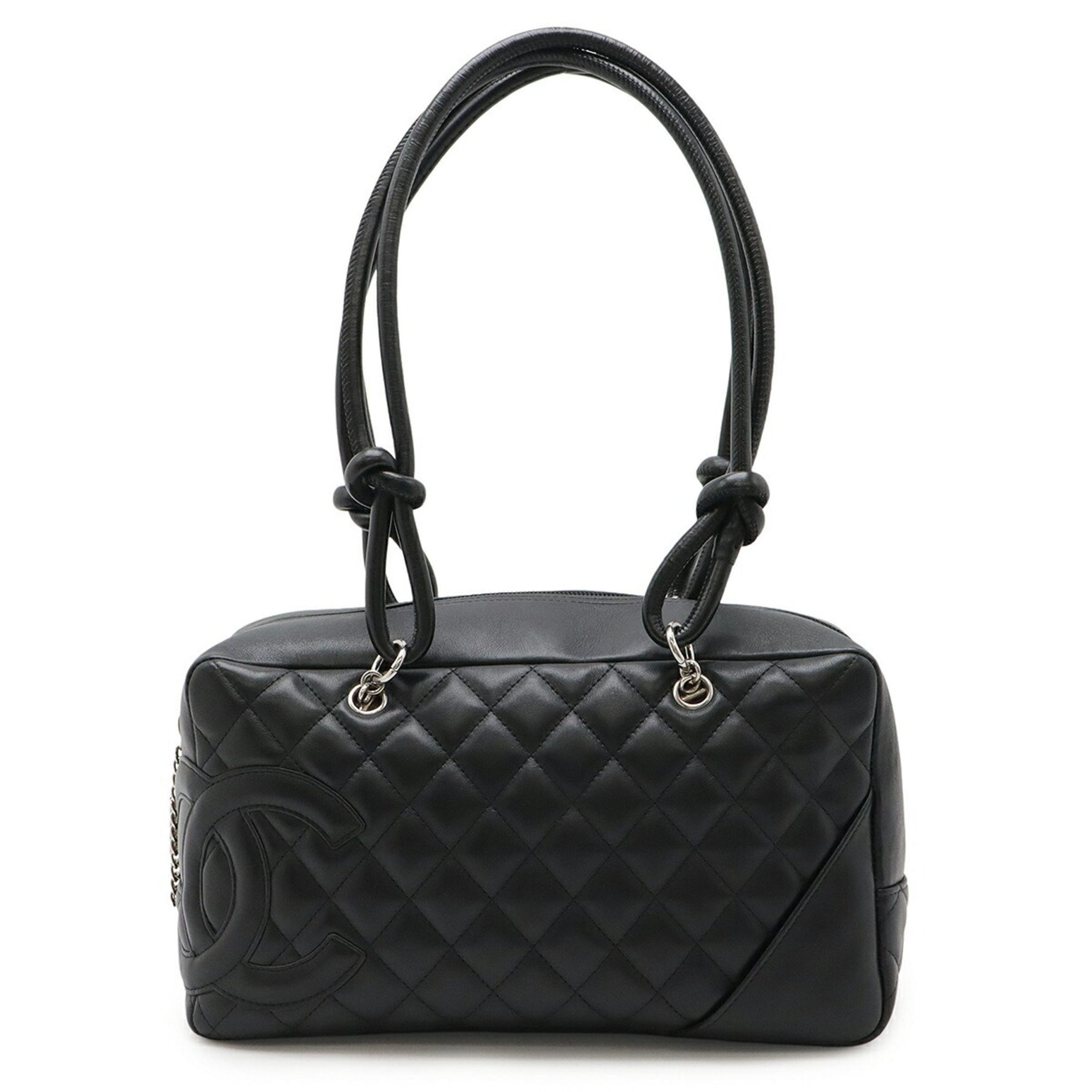 CHANEL Cambon Line Bowling Bag Shoulder Soft Calf Leather Black
