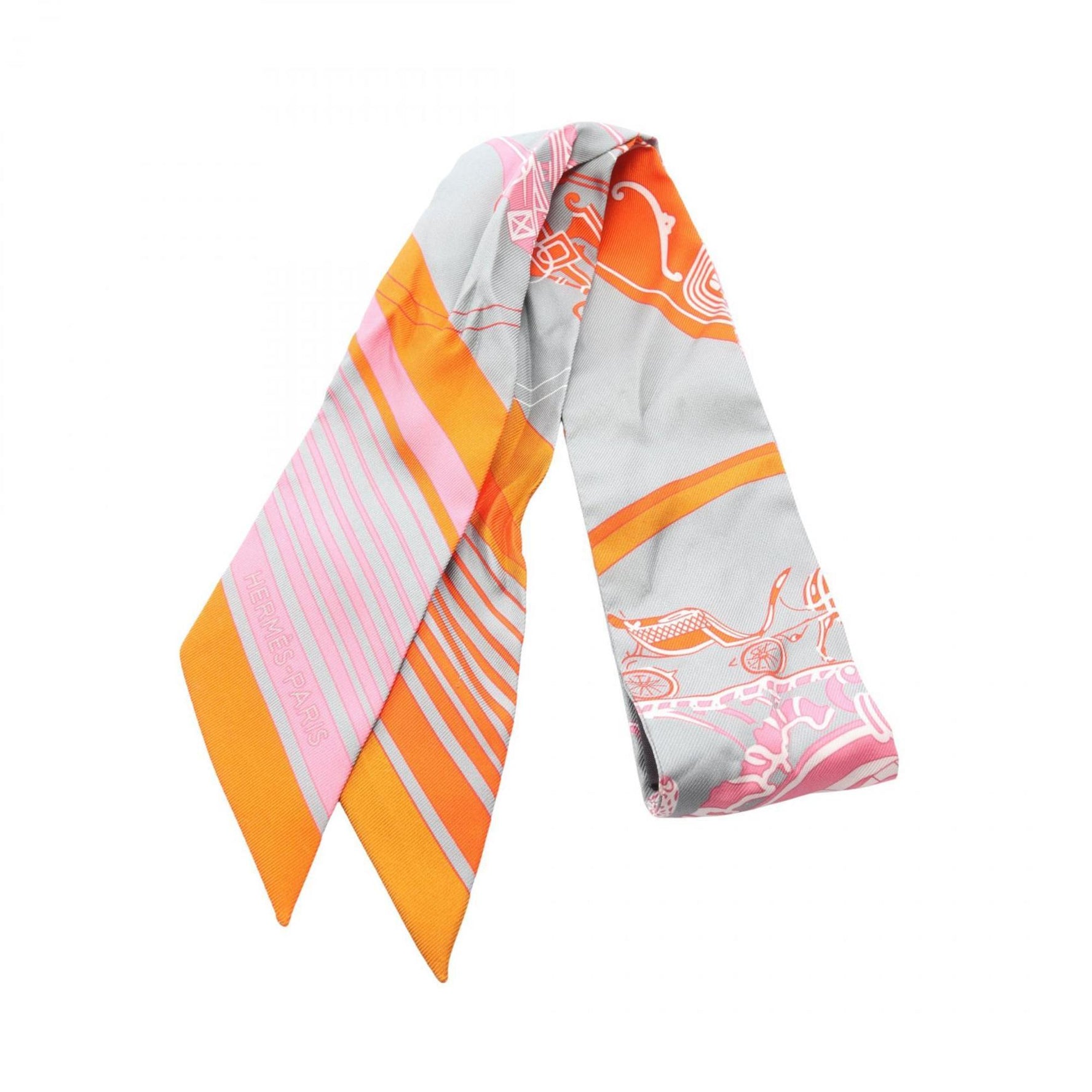 Hermes Hermès Twilly EX-LIBRIS Silk Scarf Gray, Orange, Pink