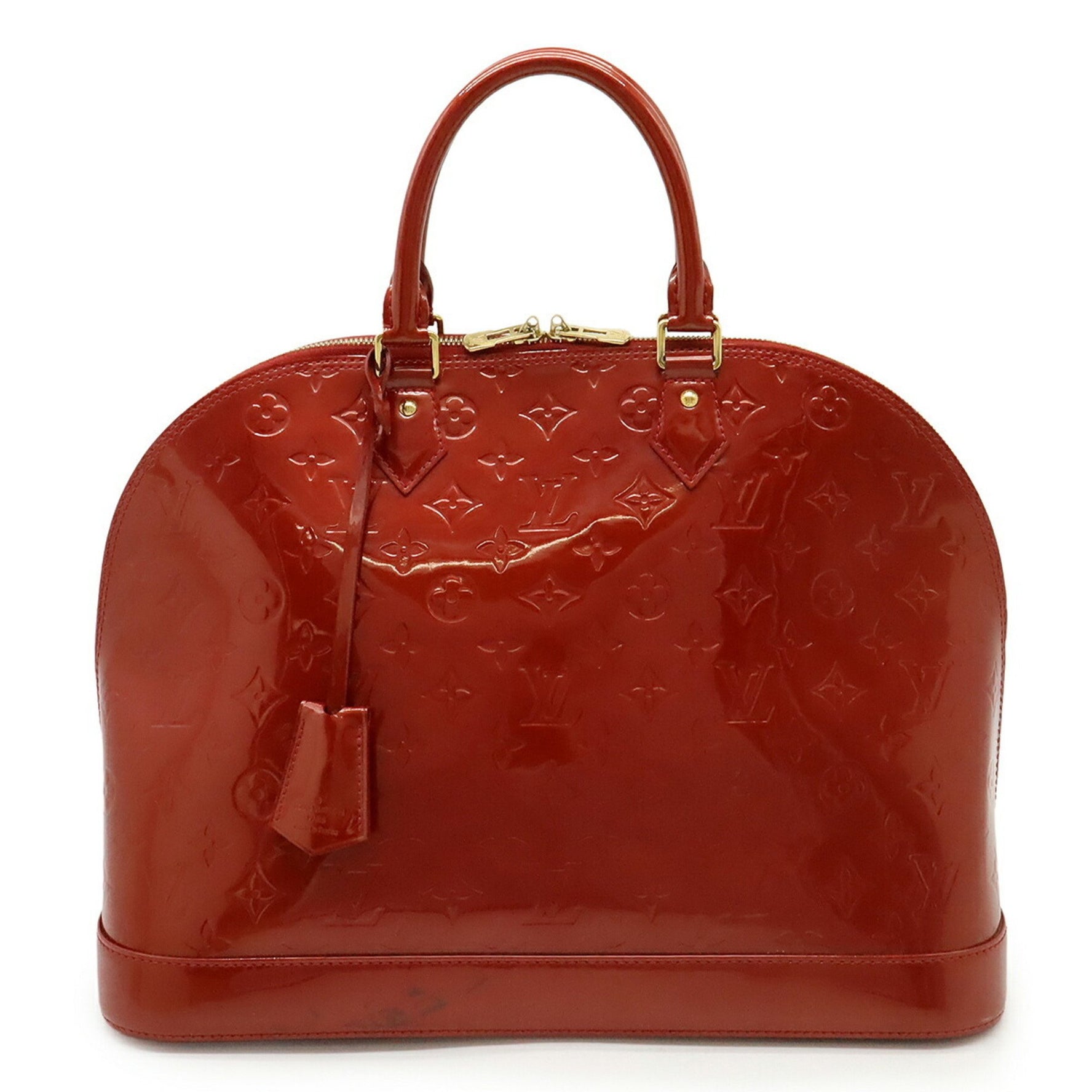 LOUIS VUITTON Monogram Vernis Alma GM Handbag, Mini Boston Bag, Enamel, Patent Leather, Pomme d'Amour, Red