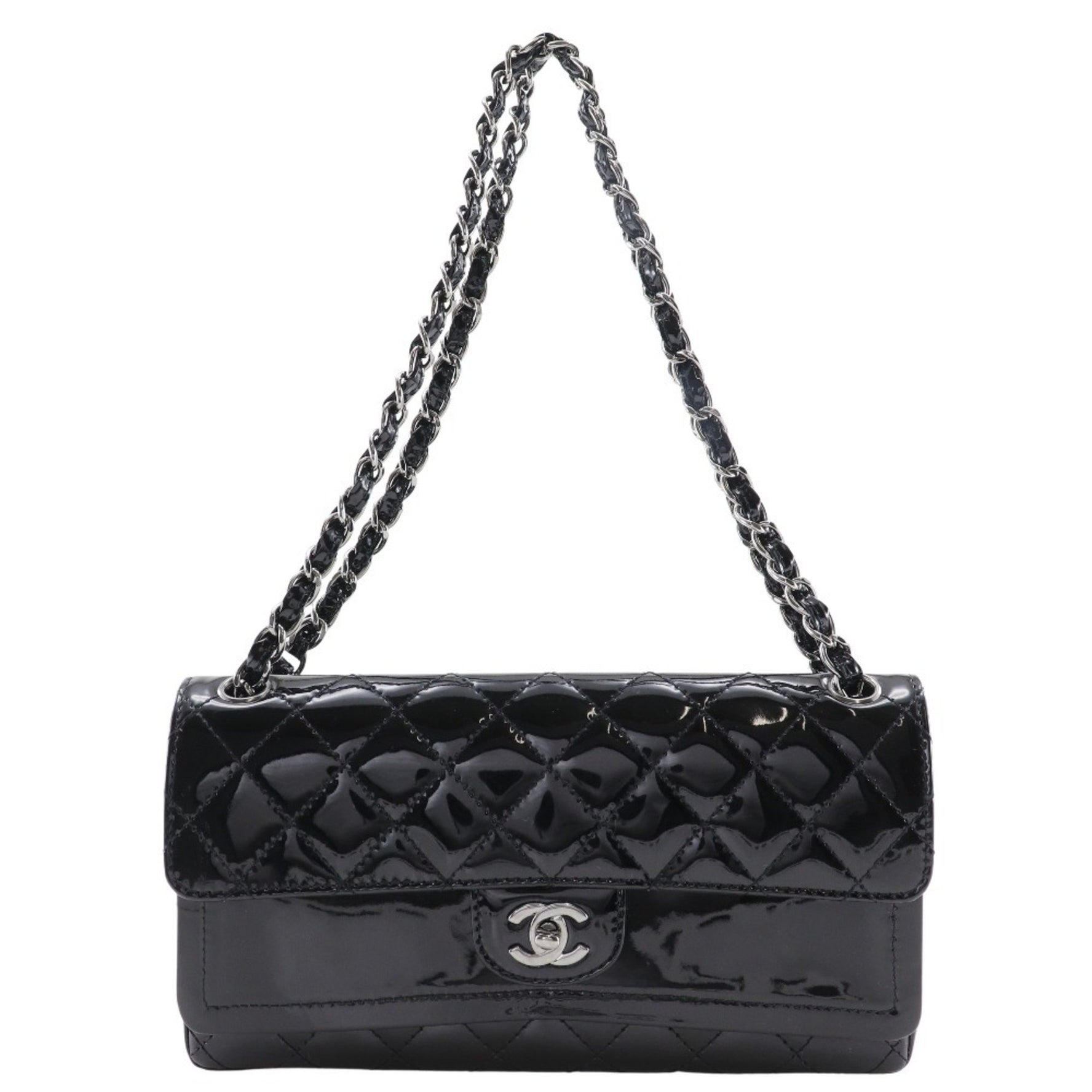 CHANEL Chain Shoulder Bag, Matelasse, Double Flap, Patent Leather, Turn Lock, ChainShoulder
