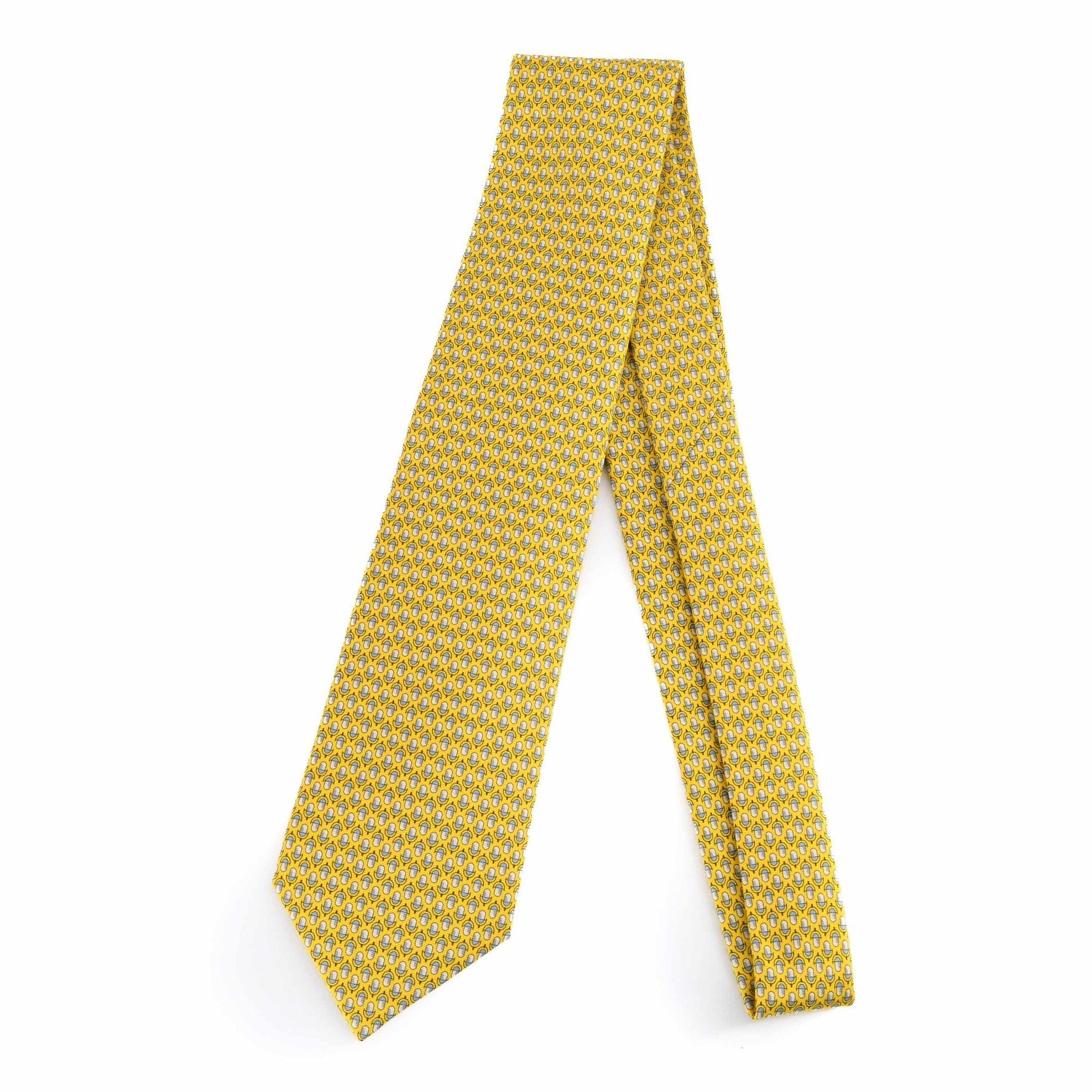 HERMES Tie Mike Silk Jaune