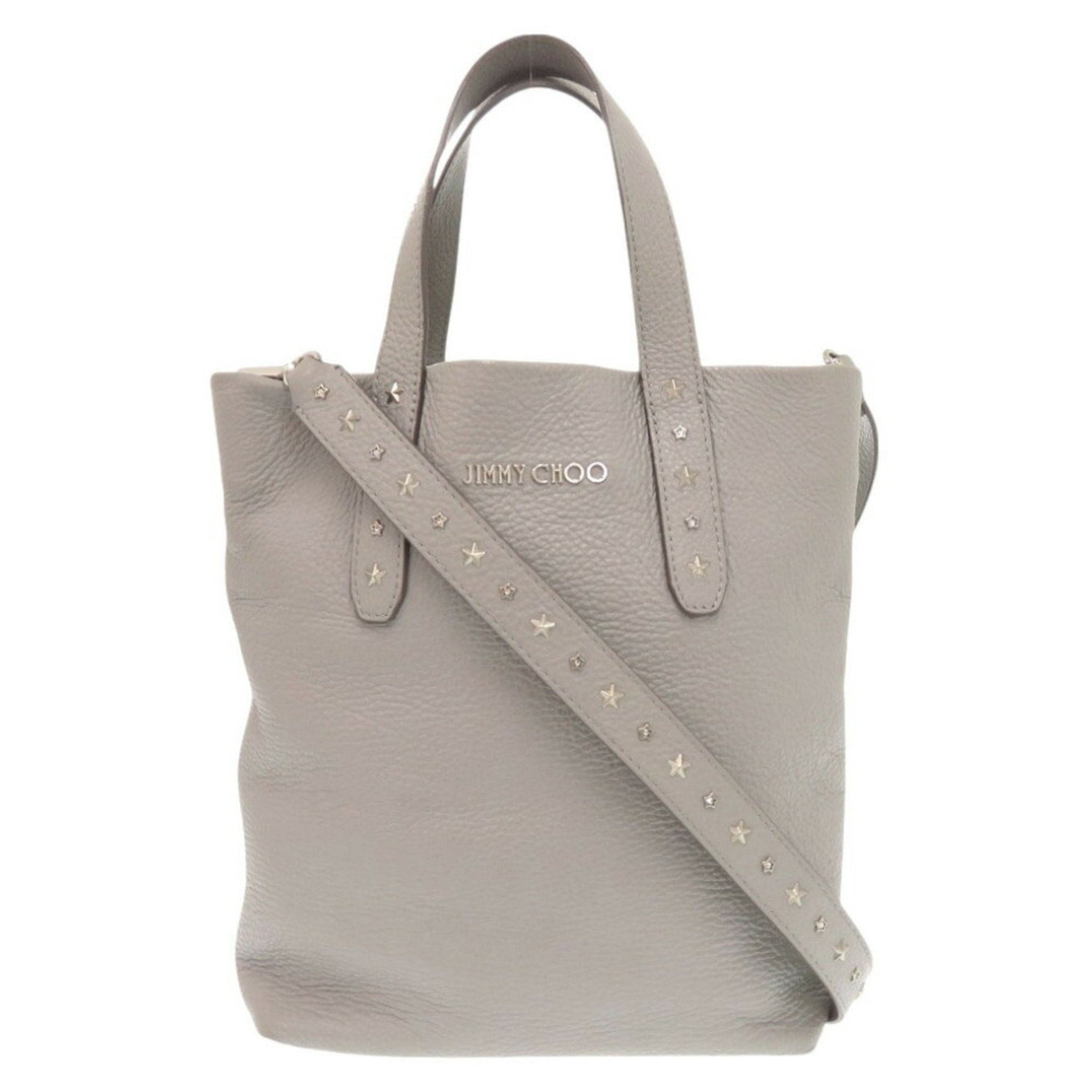 Jimmy Choo Star Studs Leather Grey Tote Bag 0739