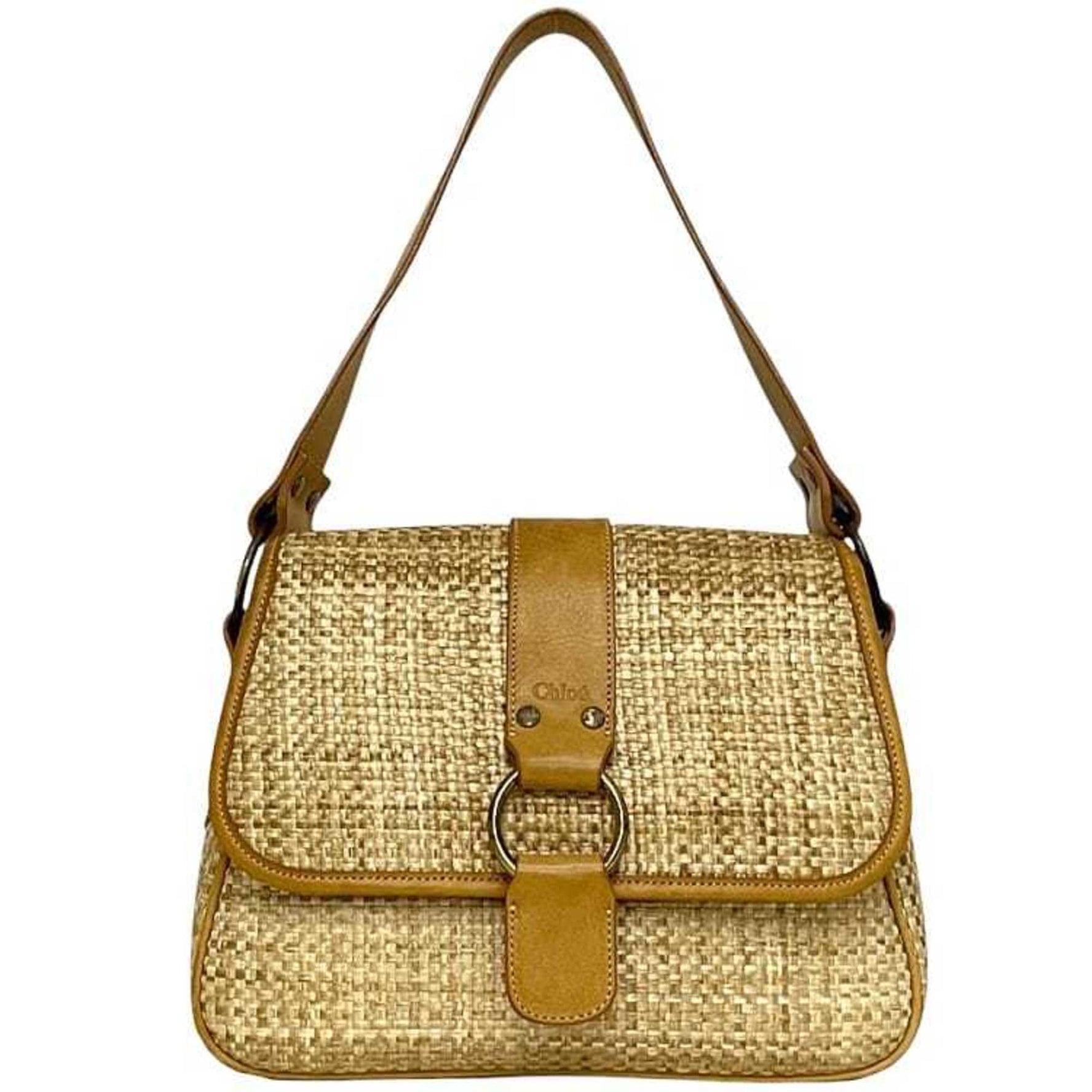 Chloé Chloe handbag straw leather bag flap