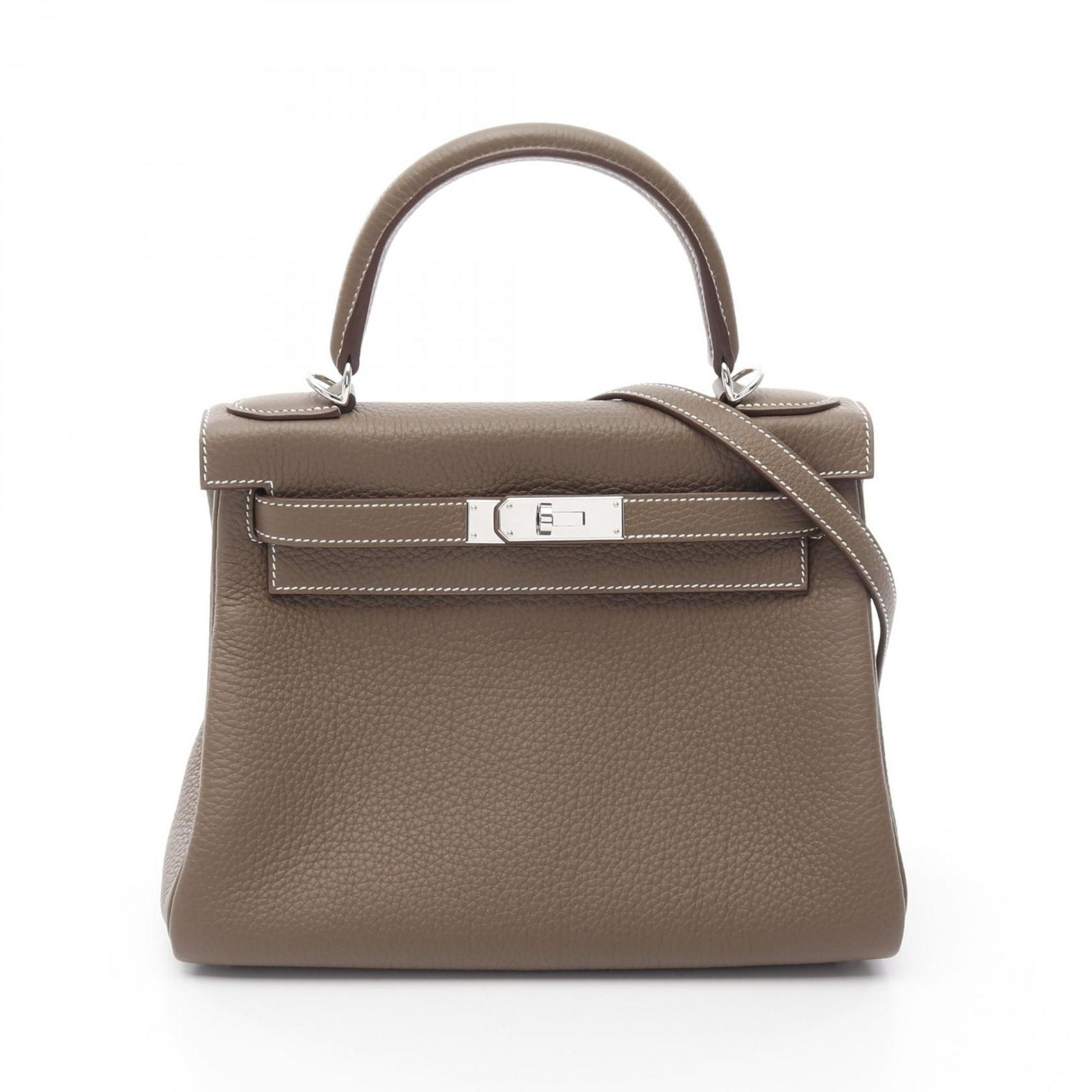 Hermes Kelly 28 Etoupe Handbag Taurillon Clemence Women's Brown
