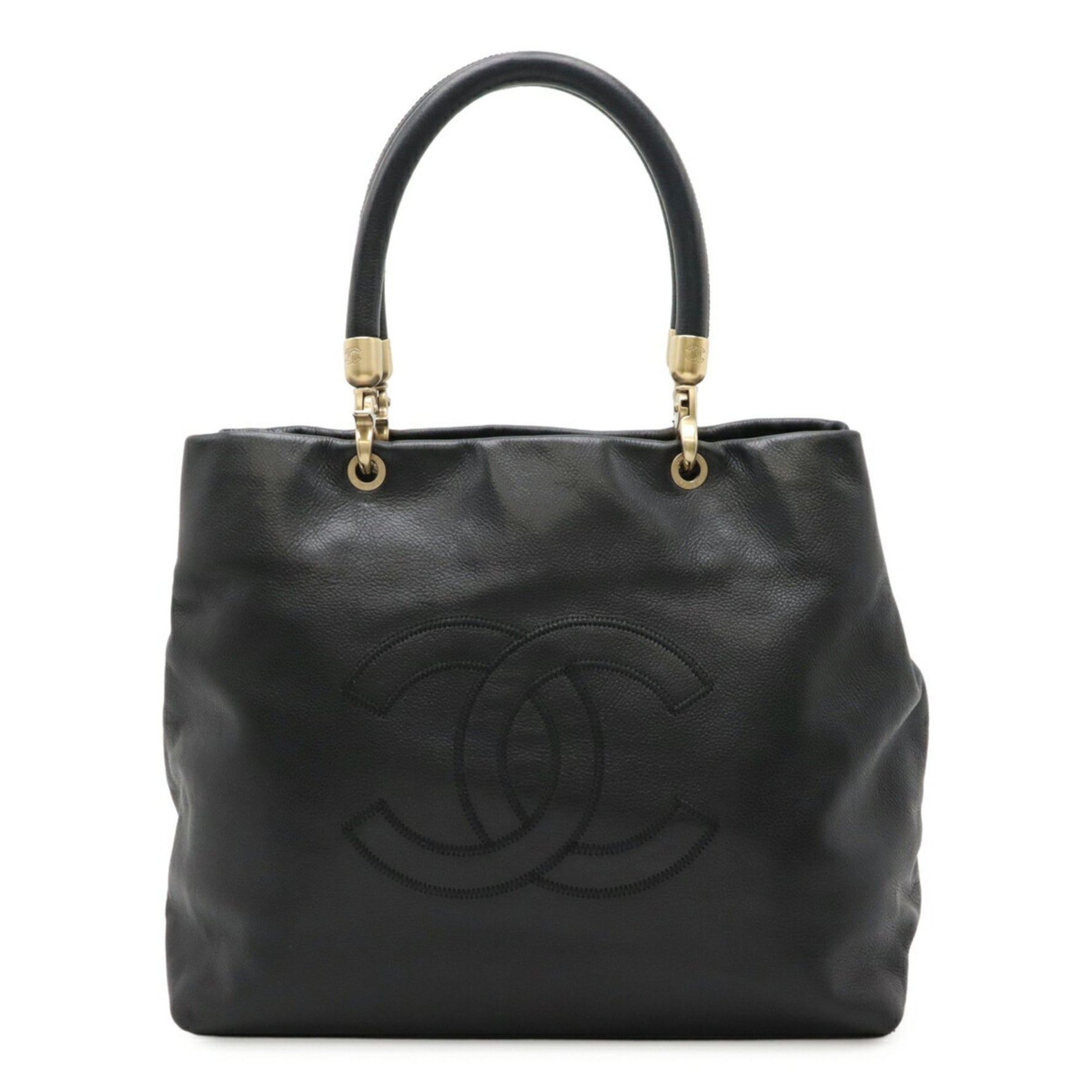 CHANEL Coco Mark Handbag Tote Bag Shoulder Caviar Skin Leather Black