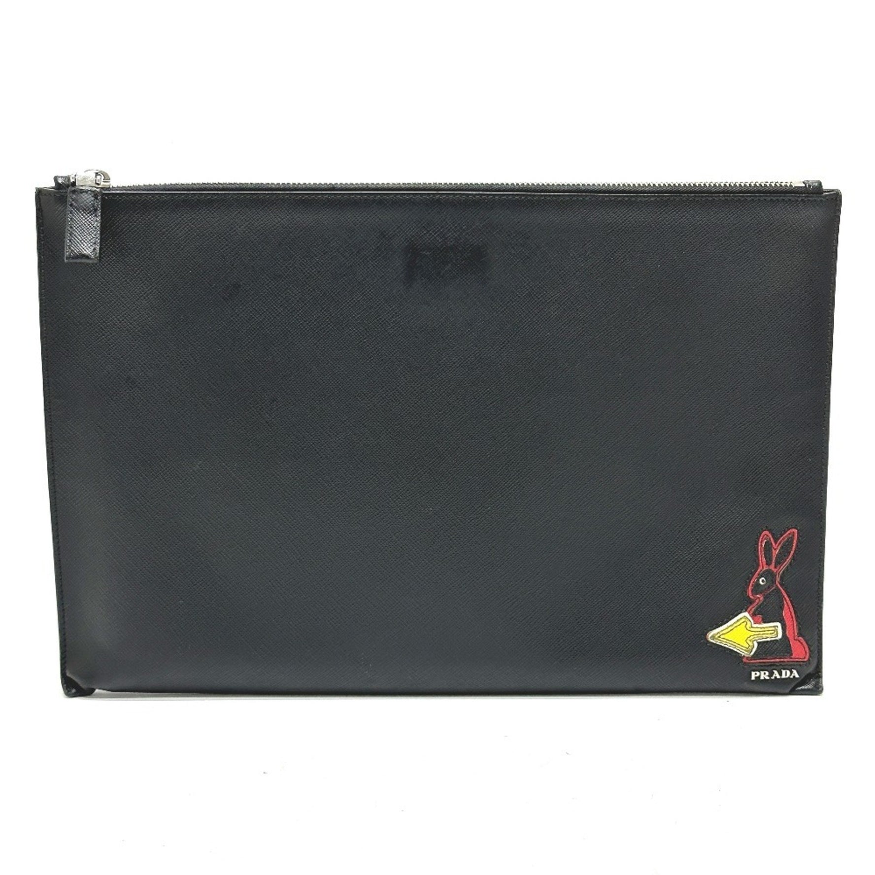 PRADA Logo Rabbit Clutch Bag in Saffiano Leather